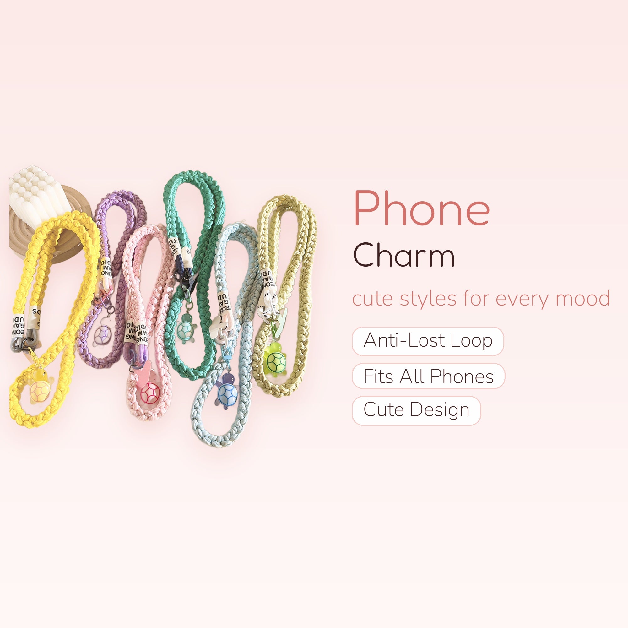 Braided Turtle Phone Charm Lanyard | Cute Pastel Wrist Strap
