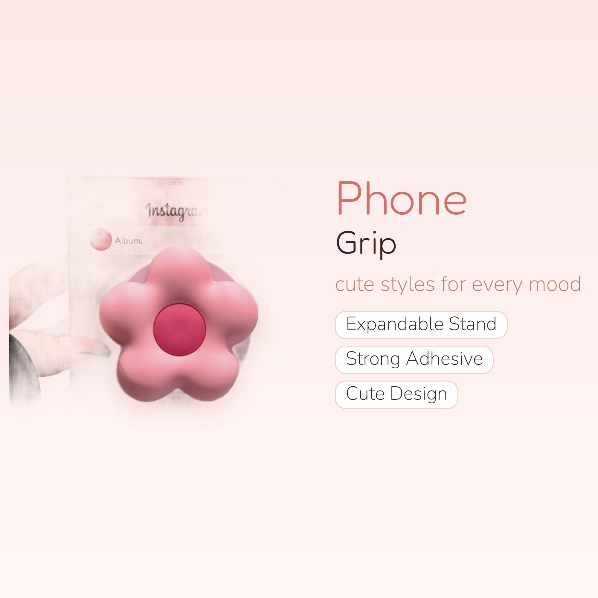 Pink Flower Phone Grip | Kawaii Pop Socket Stand for Phones