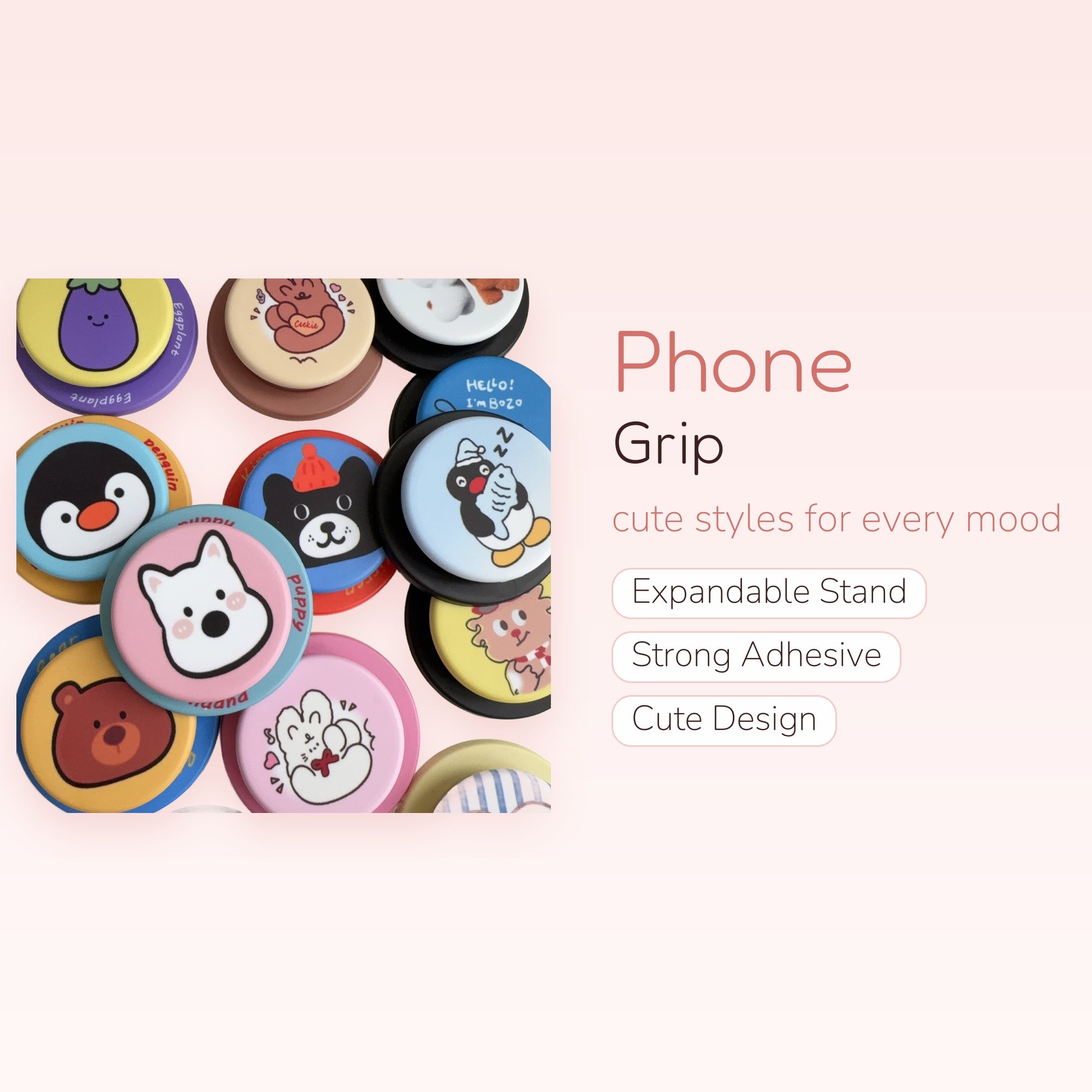 Kawaii Animal & Food Phone Grips | Cute Pop Socket Stand for Phones