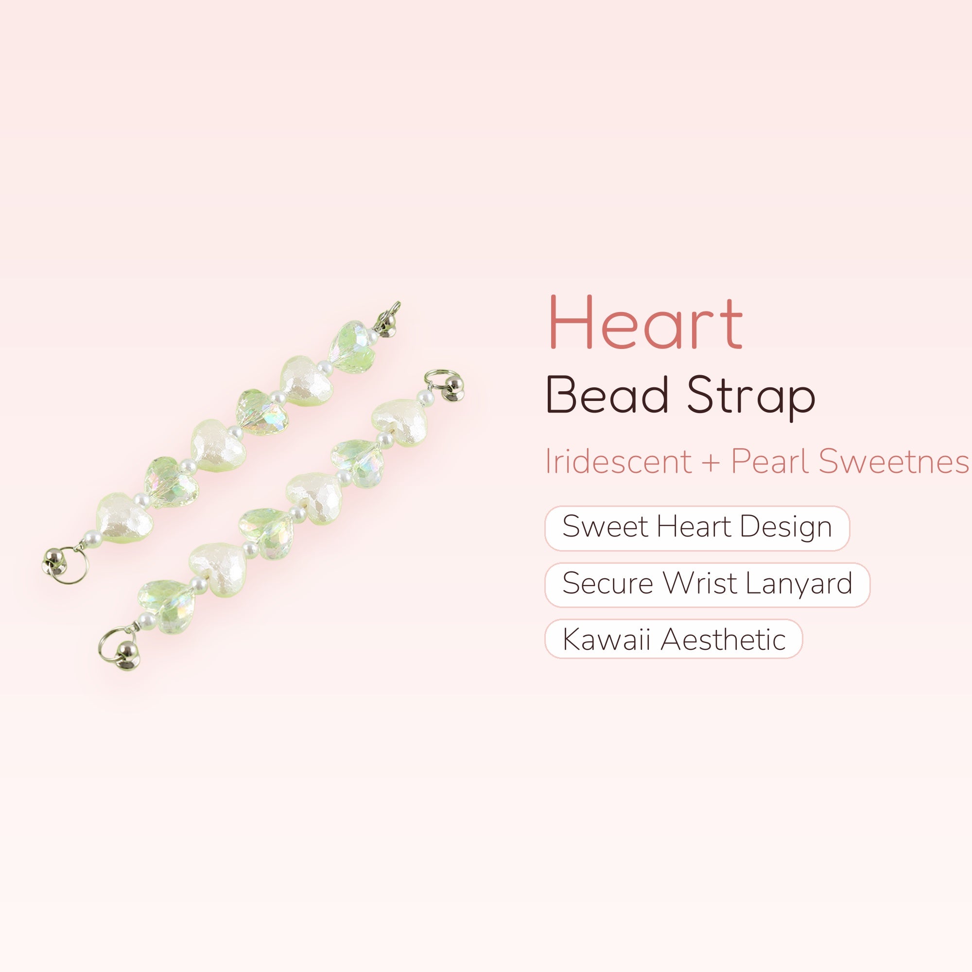 Pearl Heart Phone Charm Strap | Cute Beaded Wrist Lanyard