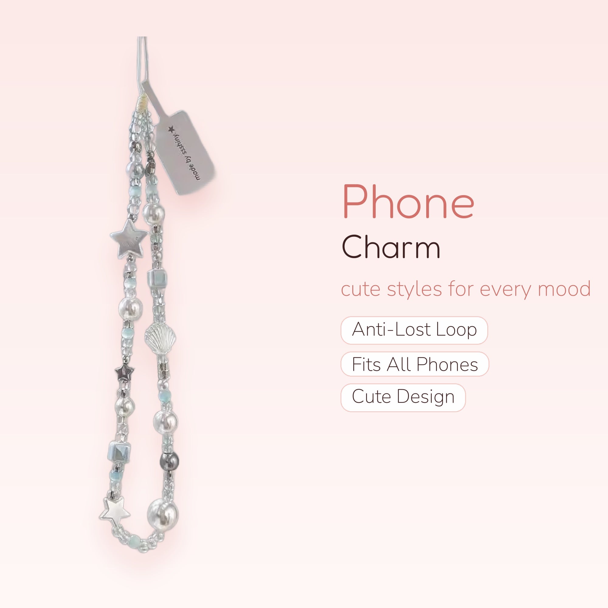 Aesthetic Star & Shell Phone Charm Strap | Pearl Beaded Wrist Lanyard