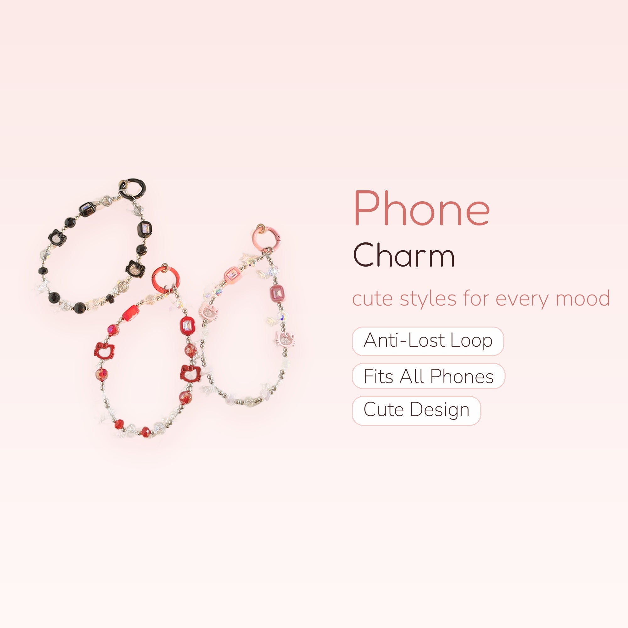 Kawaii Hello Kitty & Crystal Beaded Phone Charm | Y2K Aesthetic Wrist Strap
