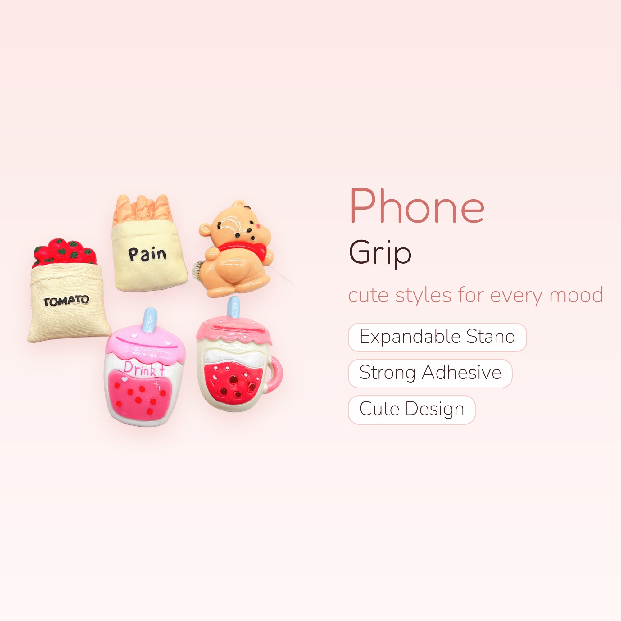 Kawaii Food & Cartoon Character Phone Grips | Cute Resin Pop Socket Stands