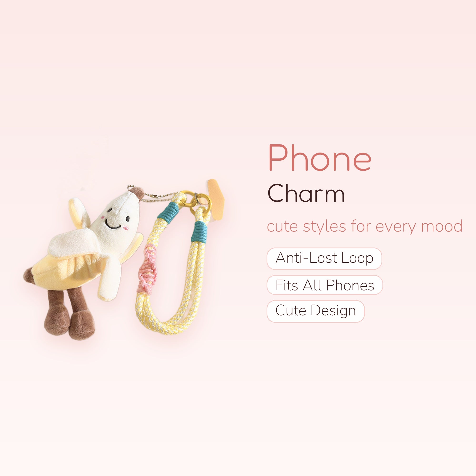 Kawaii Banana Plush Phone Charm | Cute Yellow Braided Wrist Lanyard