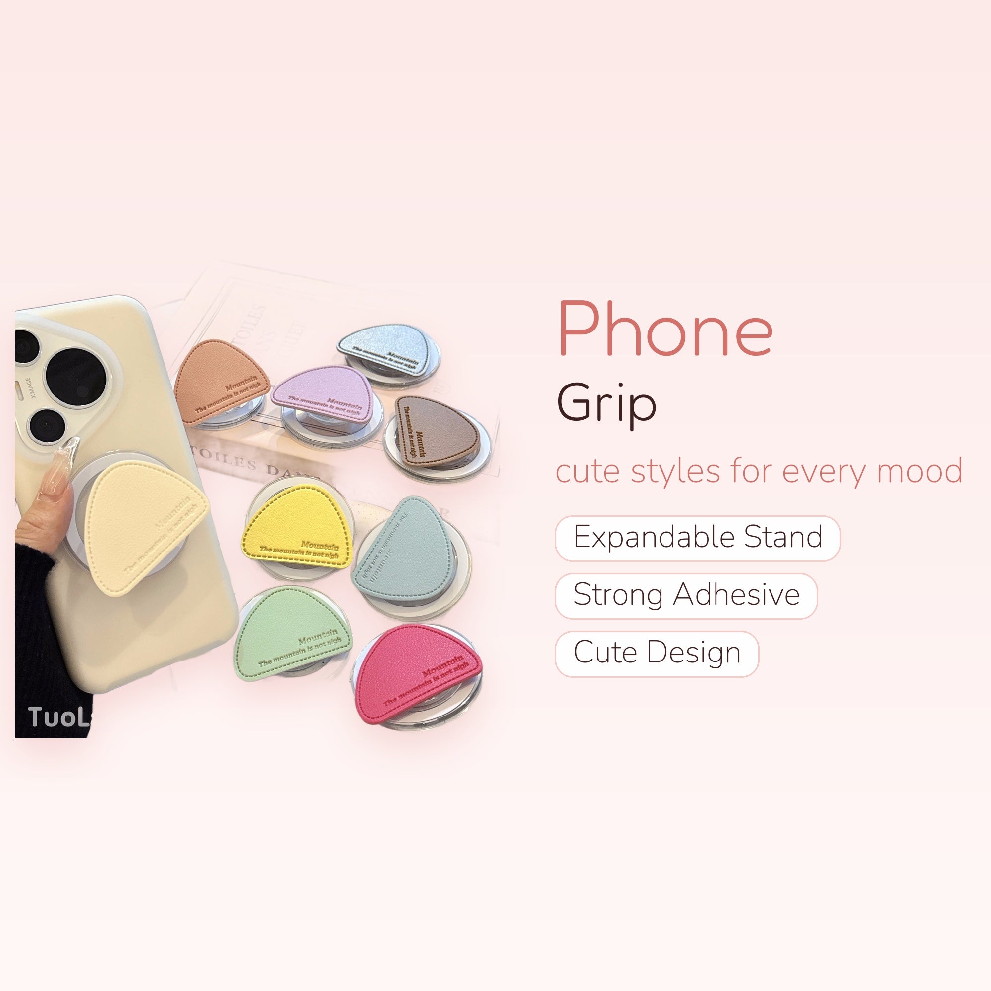 Pastel Faux Leather Mountain Phone Grip | Cute Triangle Pop Socket Stand