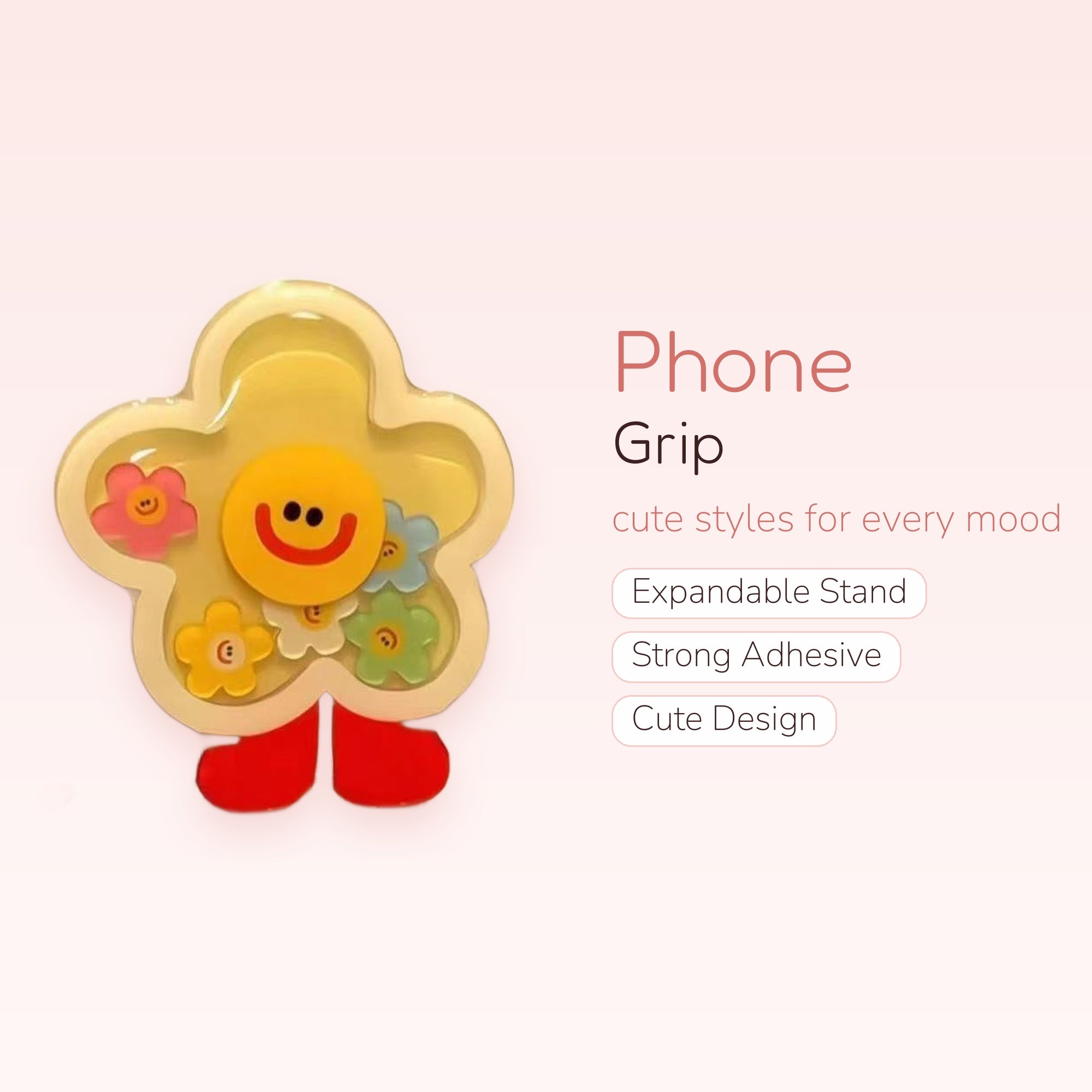 Cute Yellow Flower Smiley Face Phone Grip | Kawaii Pop Socket Stand