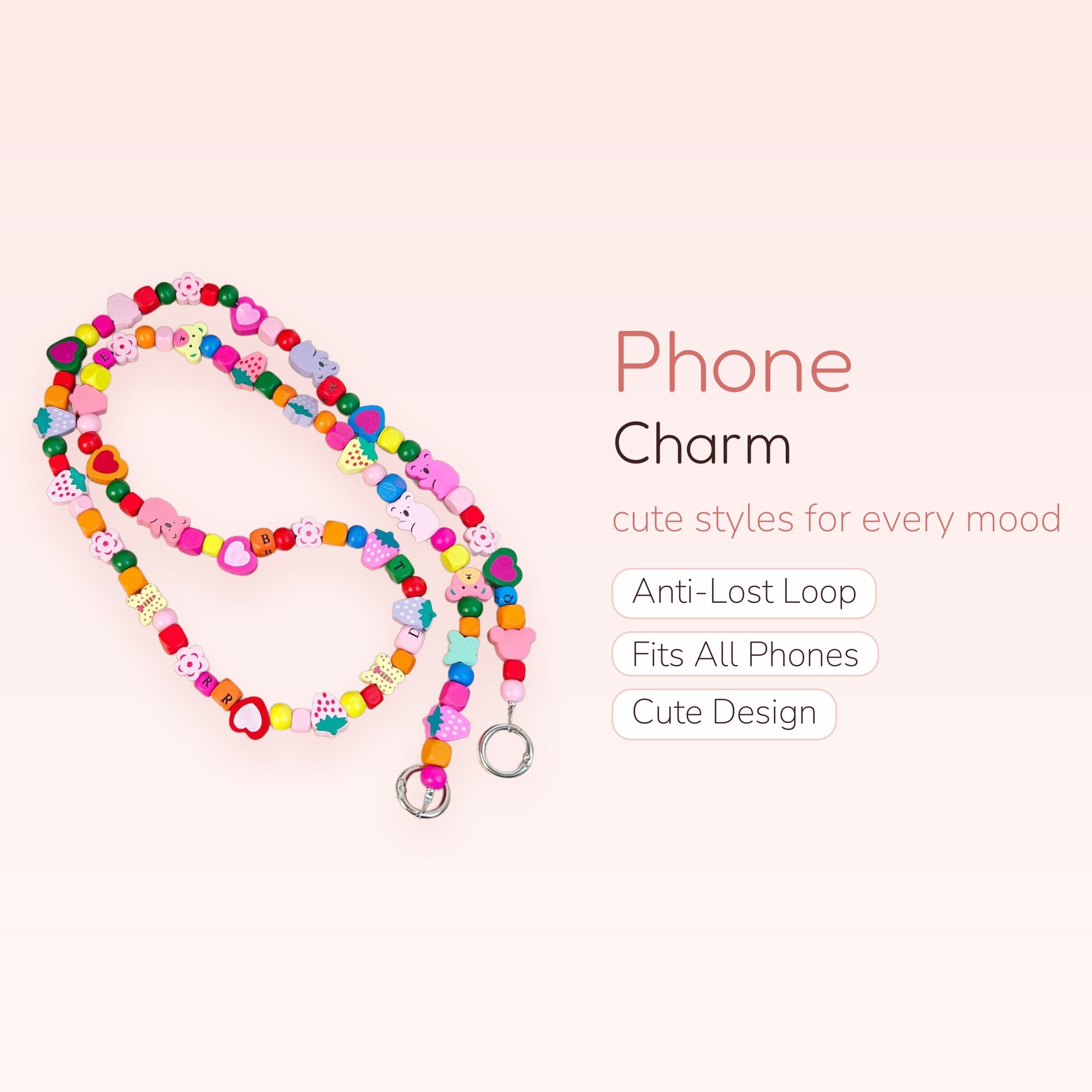 Kawaii Colorful Beaded Phone Charm Lanyard | Cute Fruit & Animal Wrist Strap