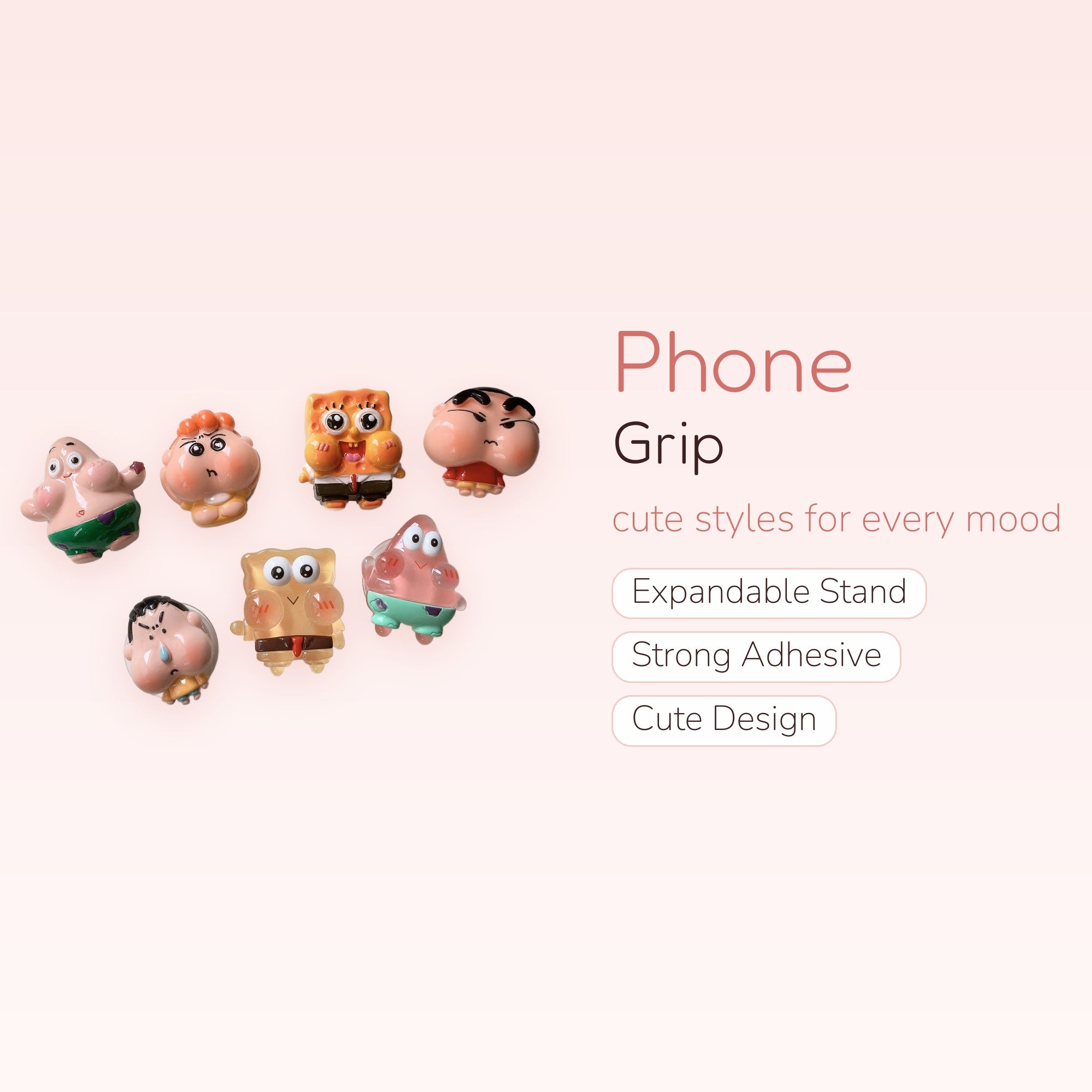 Chubby Cartoon Character Phone Grips | Kawaii Spongebob Patrick Crayon Shin-chan Pop Sockets