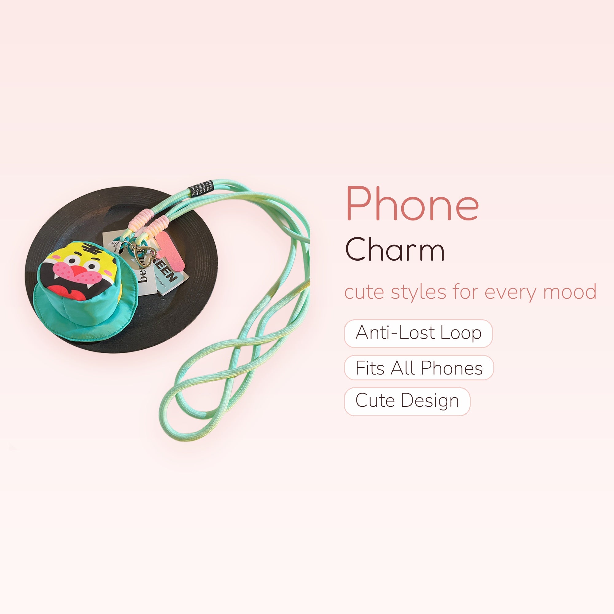 Cute Tiger Pouch Phone Lanyard | Pastel Green & Yellow Crossbody Phone Strap