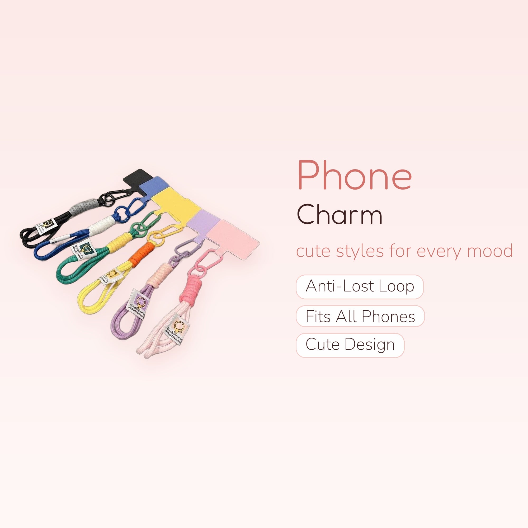 Colorful Braided Rope Phone Charm Strap with Carabiner Clip | Aesthetic Wrist Lanyard