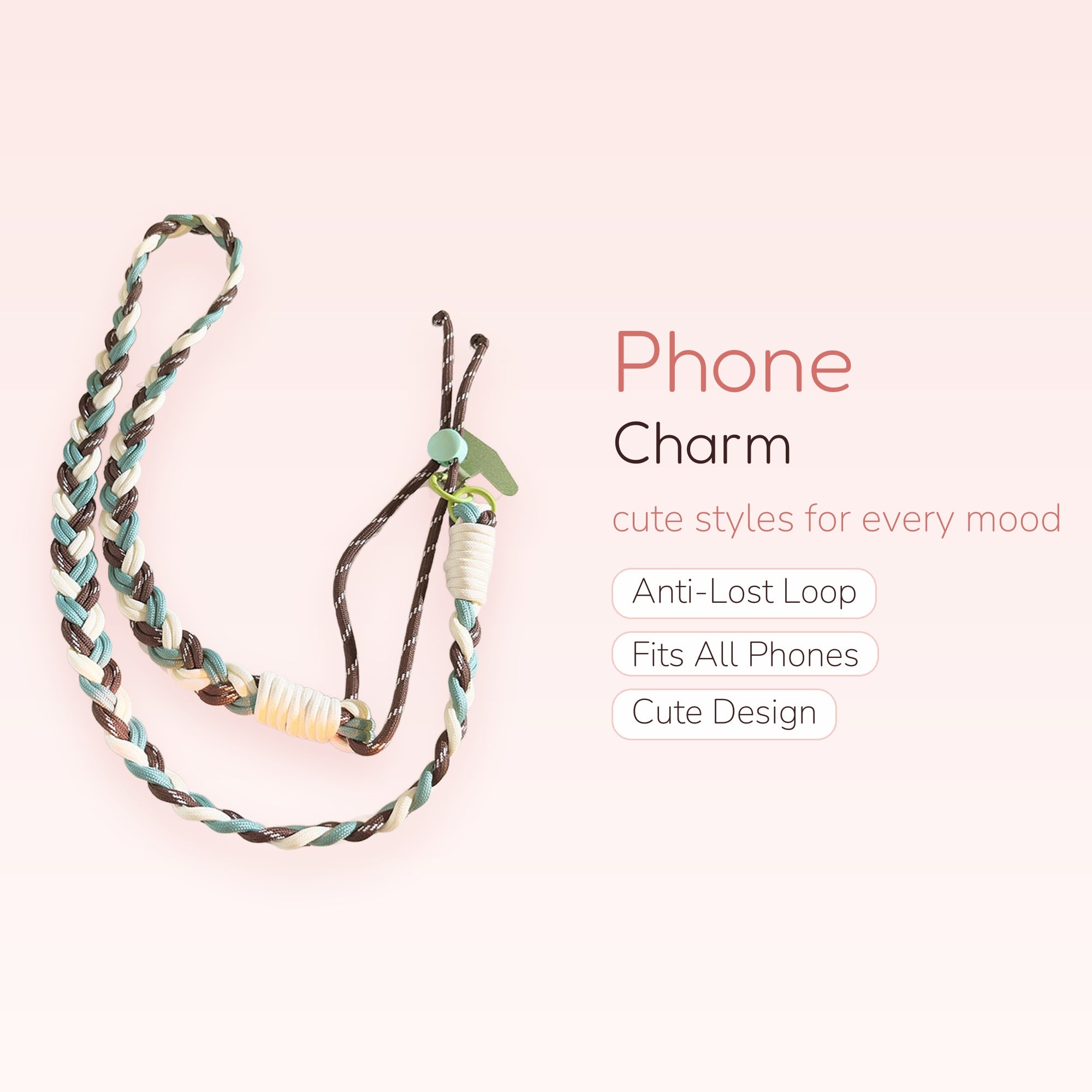 Braided Adjustable Phone Lanyard | Aesthetic Brown Blue White Wrist Strap