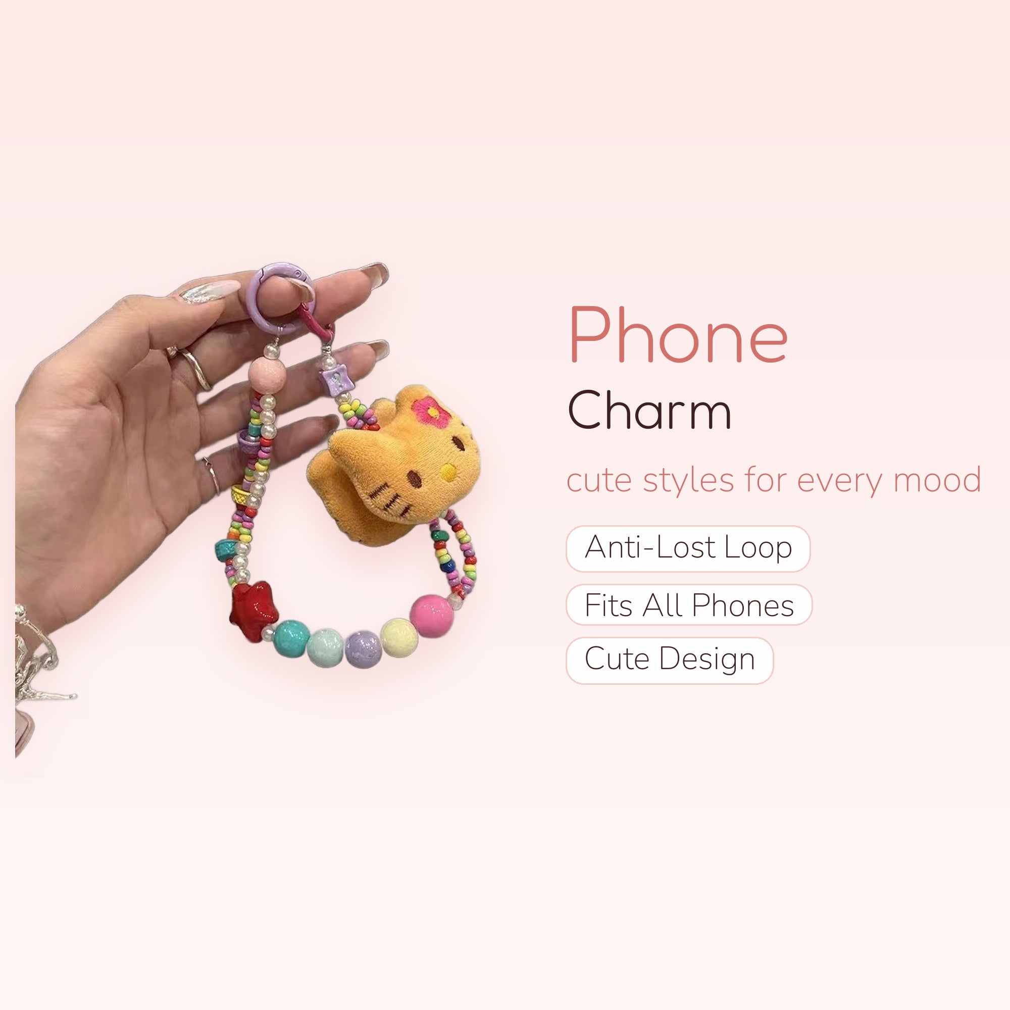 Kawaii Hello Kitty & Pastel Beaded Phone Charm | Y2K Pearl Wrist Strap