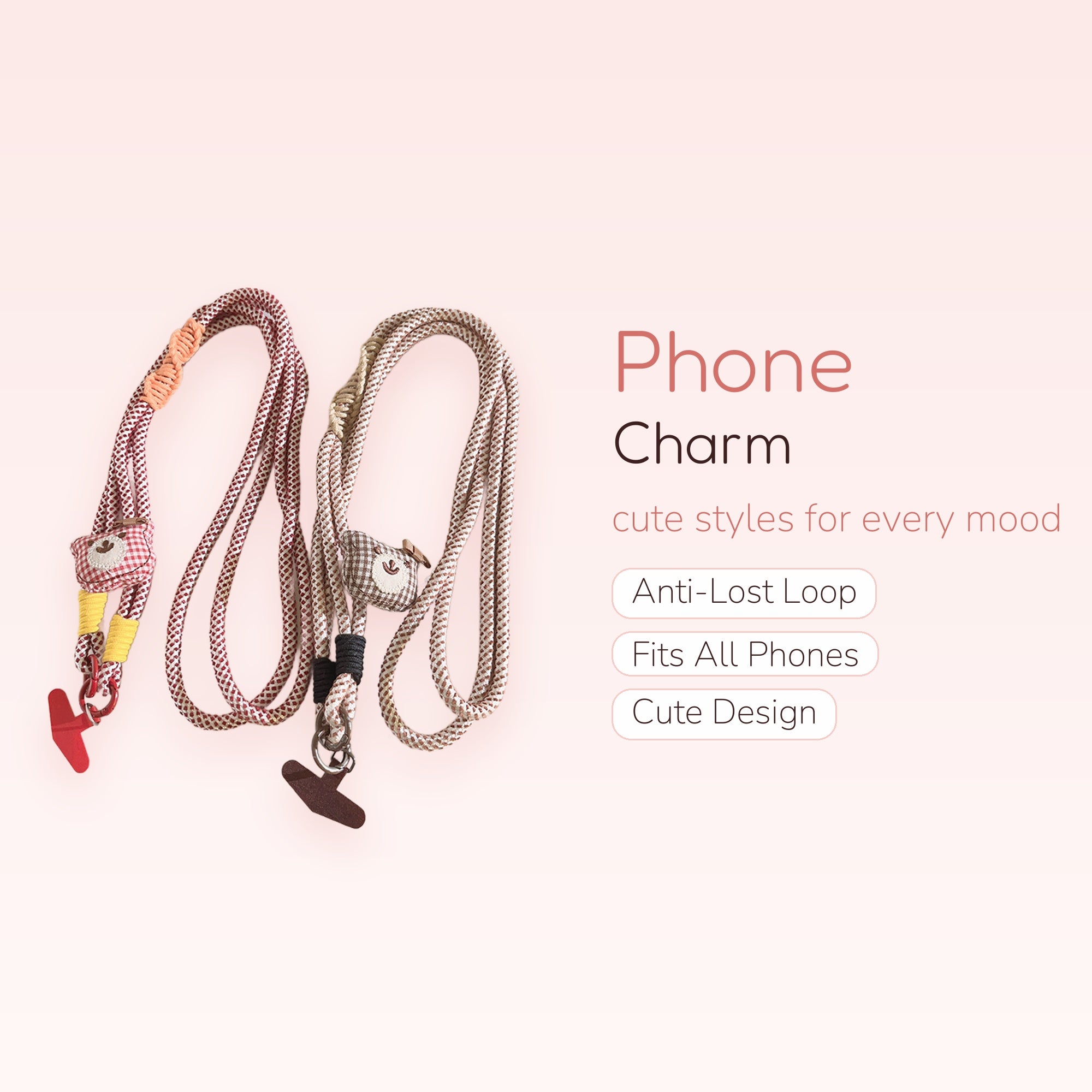 Cute Plaid Bear Phone Lanyard Strap | Aesthetic Crossbody Phone Charm