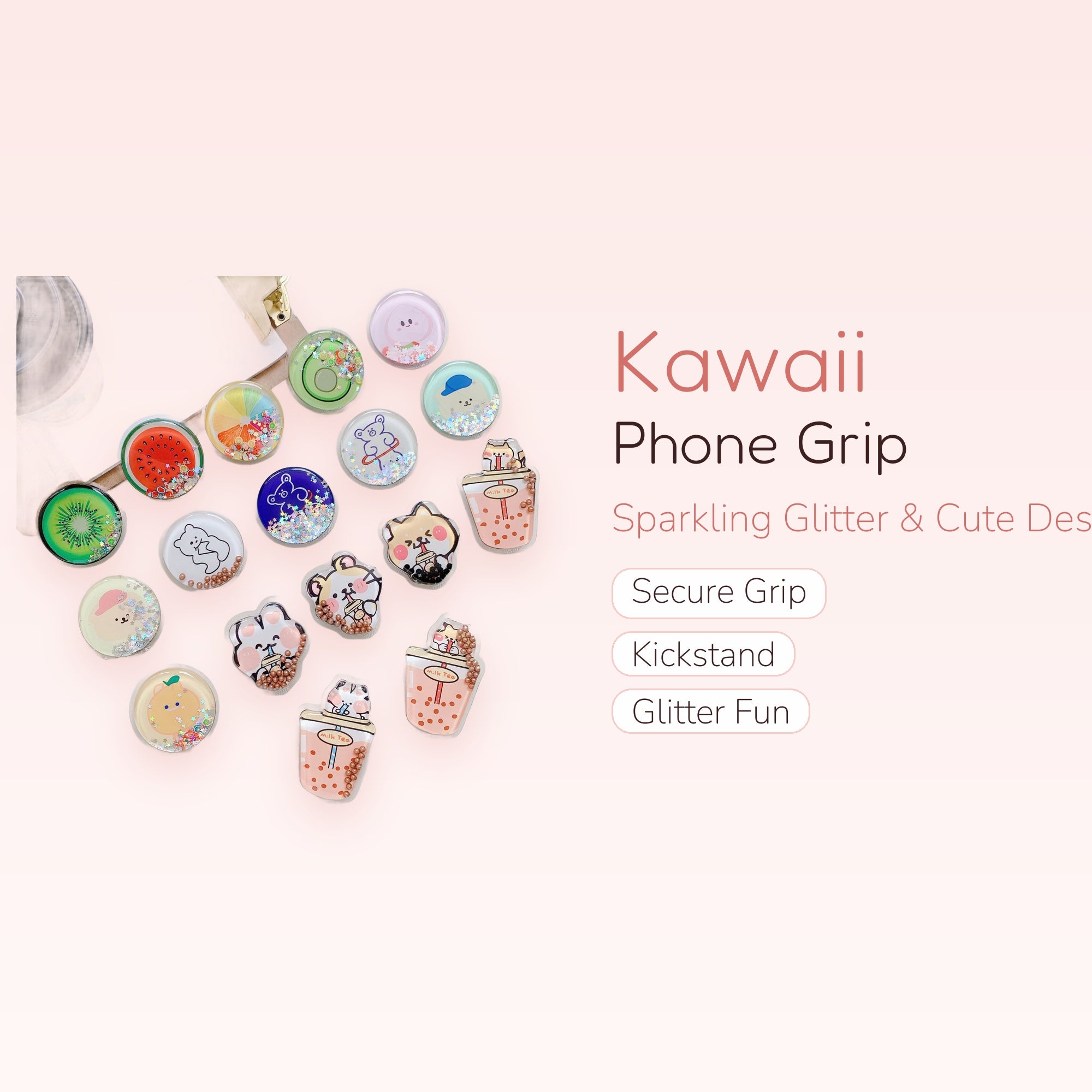 Kawaii Glitter Phone Grip | Cute Pop Socket Stand for Phones