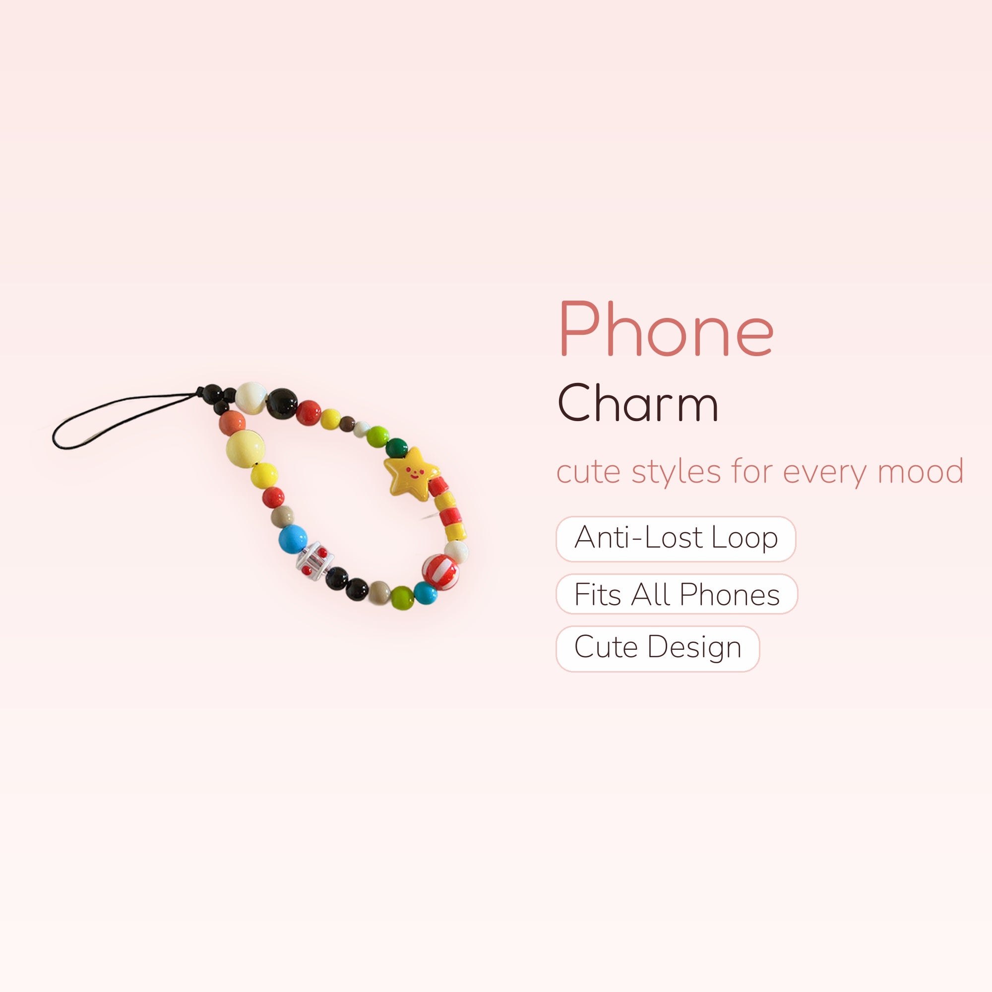 Colorful Beaded Star Phone Charm | Kawaii Y2K Aesthetic Wrist Strap