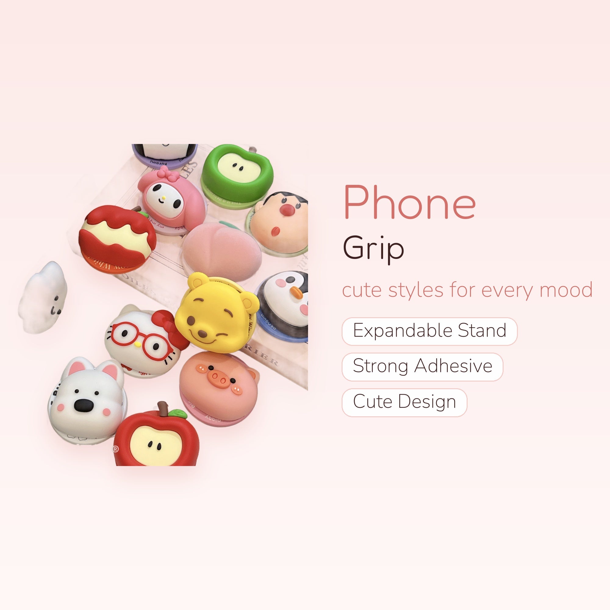 Kawaii Cartoon Character Phone Grips | Cute Silicone Pop Socket Stand