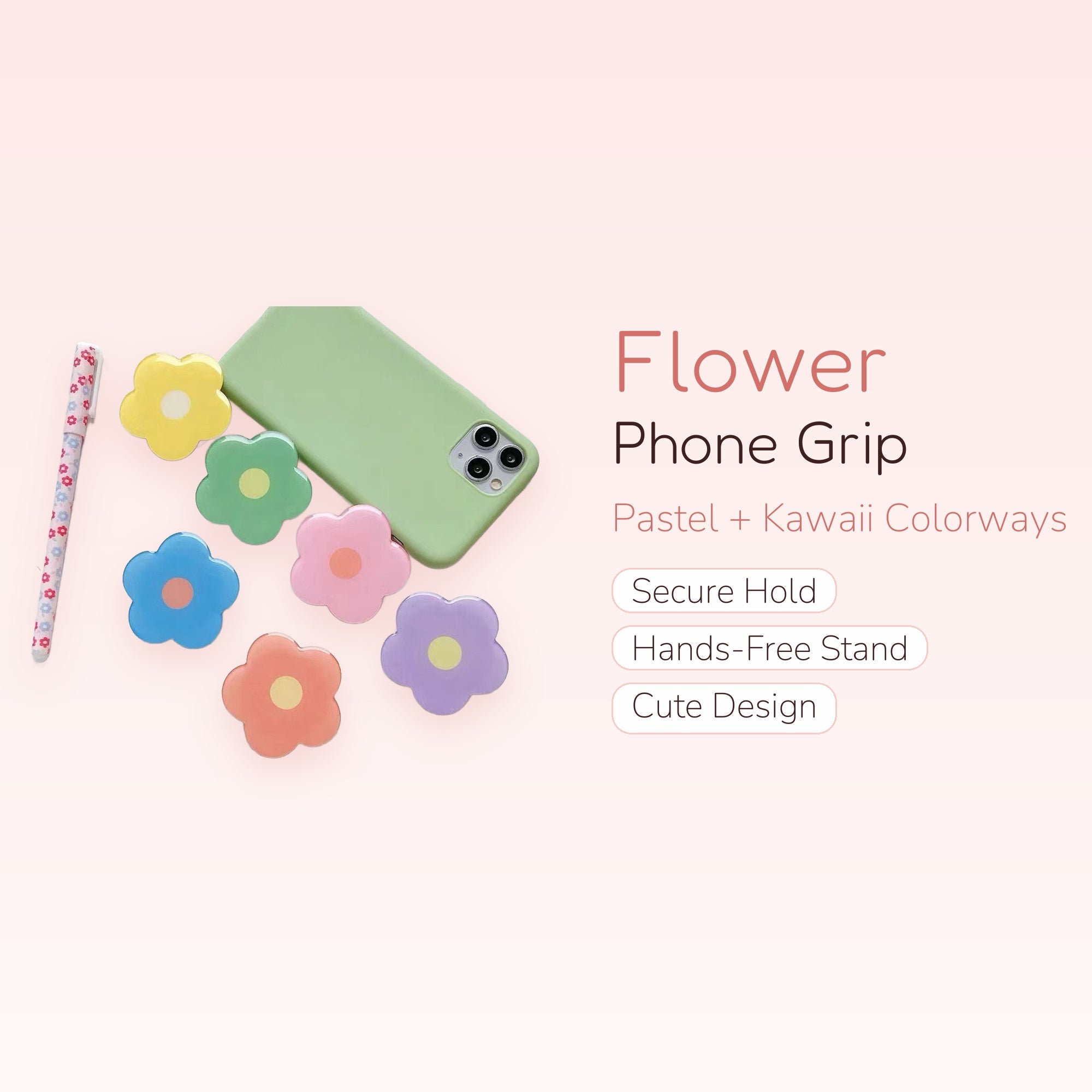 Cute Pastel Flower Phone Grip | Kawaii Pop Socket Stand