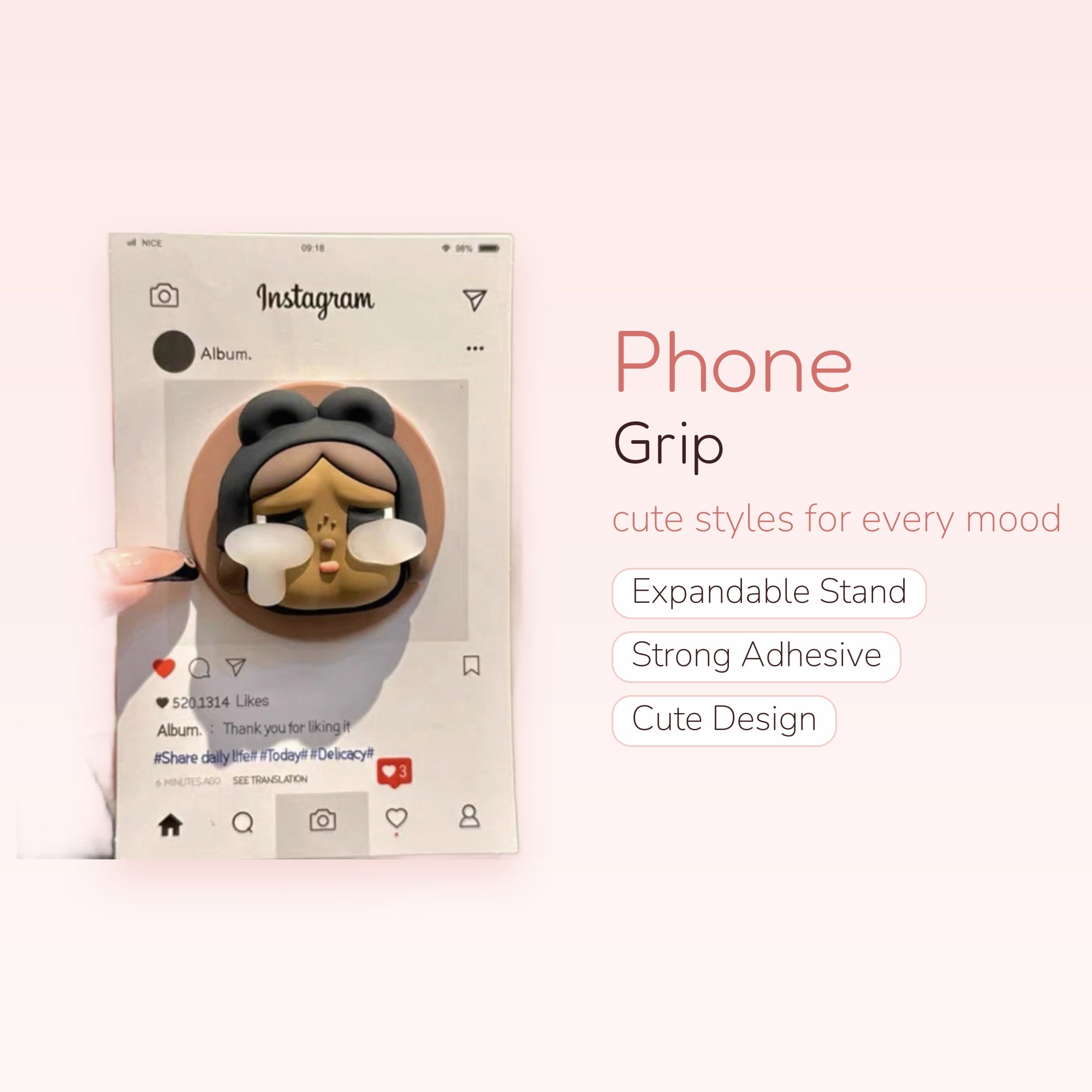Crying Face Instagram Post Phone Grip | Kawaii Pop Socket Stand