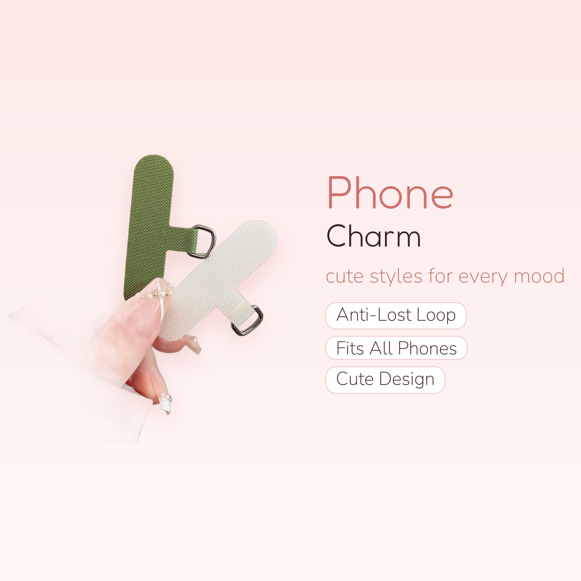 Minimalist Fabric Phone Charm Strap | Green & Beige Phone Lanyard