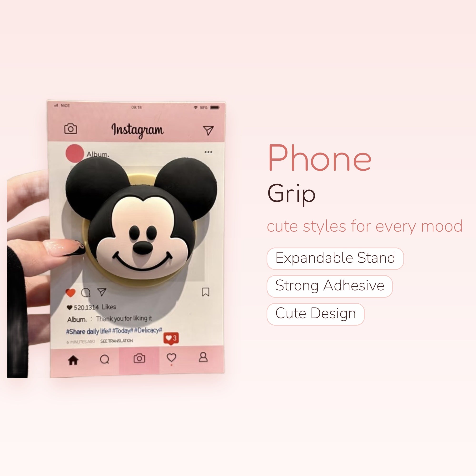 Cute Mickey Mouse Phone Grip | Kawaii Cartoon Pop Socket Stand