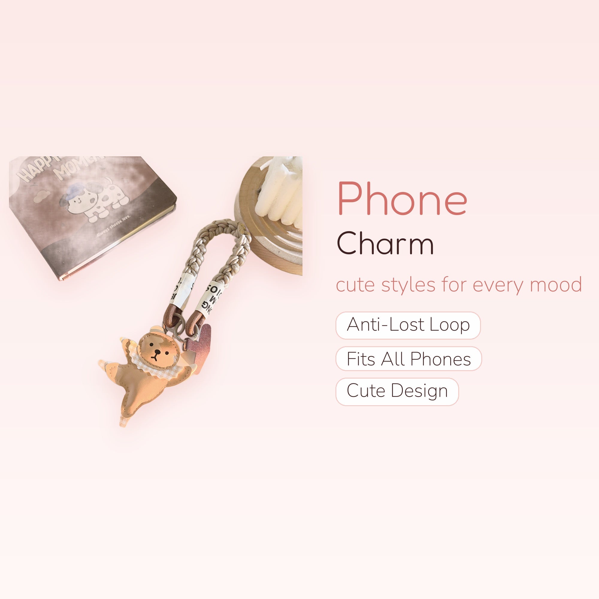 Cute Bear Leather Phone Charm Strap | Aesthetic Braided Wrist Lanyard