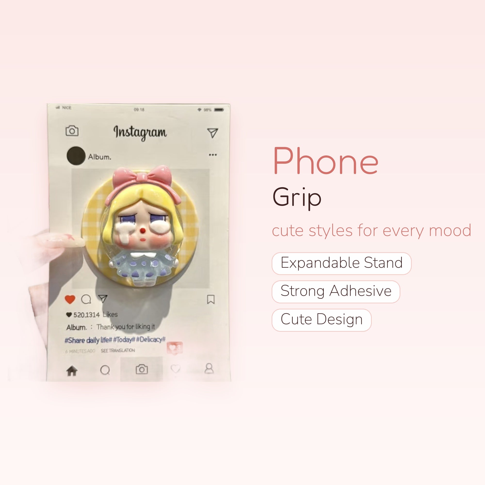 Crying Anime Girl Phone Grip | Kawaii Instagram Pop Socket Stand