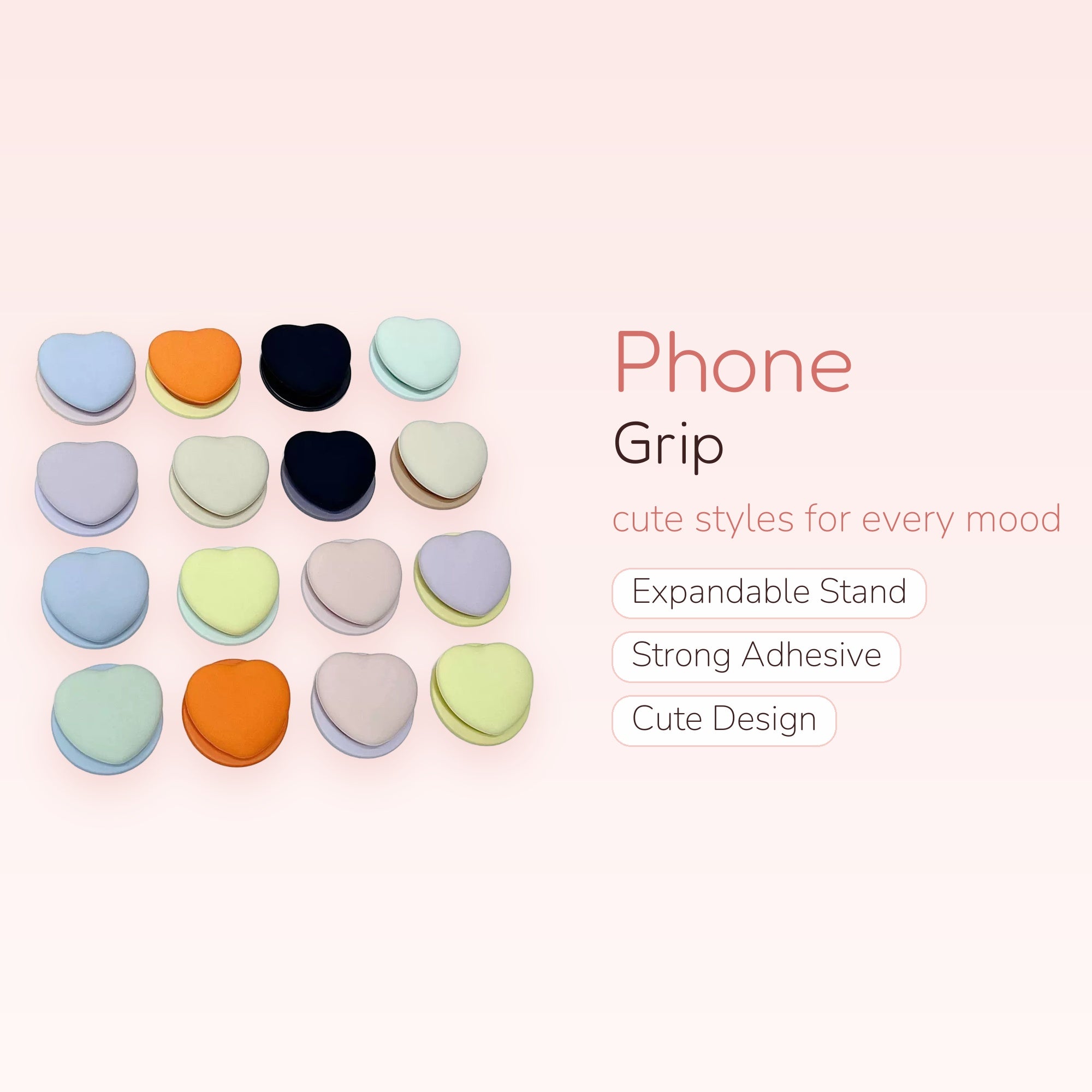 Pastel Heart Phone Grip | Kawaii Silicone Pop Socket Stand