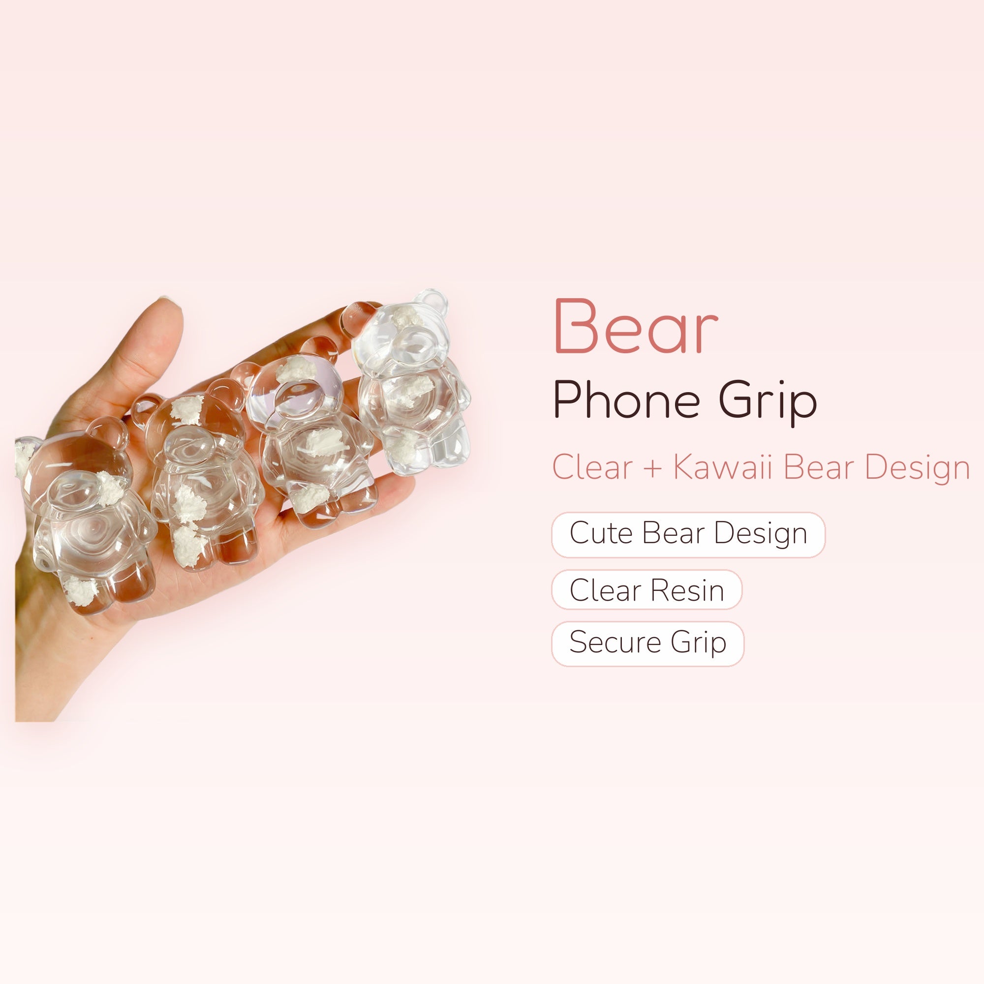 Clear Bear Phone Grip | Kawaii Resin Pop Socket Stand