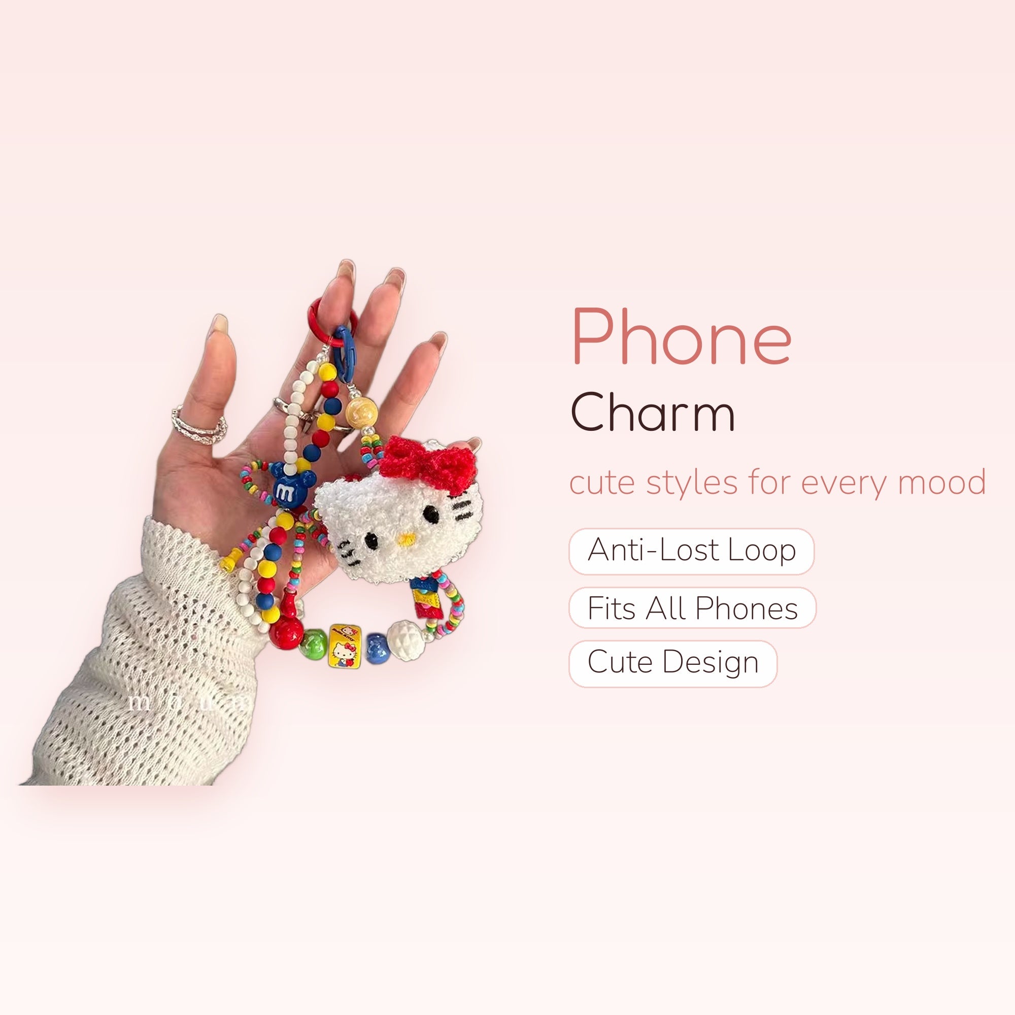 Kawaii Hello Kitty & M&M Beaded Phone Charm Strap | Colorful Y2K Wrist Lanyard