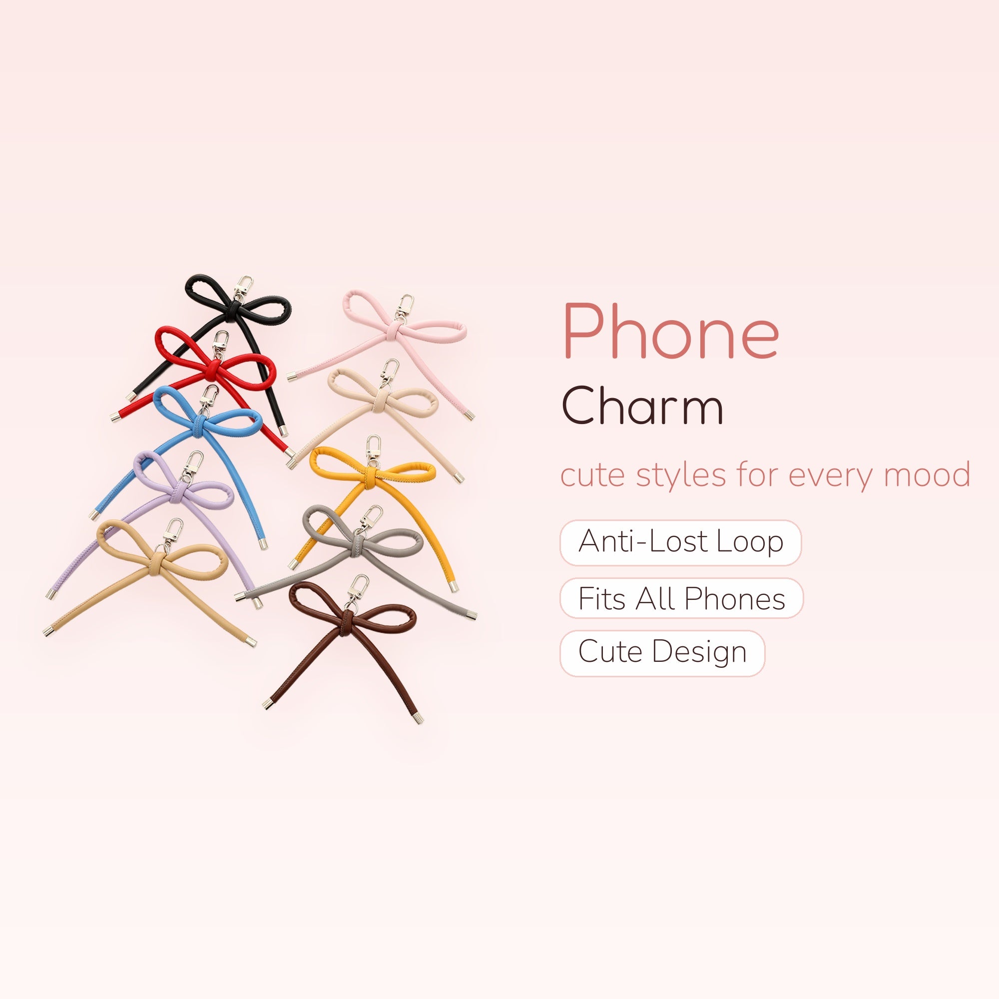 Colorful Faux Leather Bow Phone Charm | Cute Wrist Lanyard Keychain