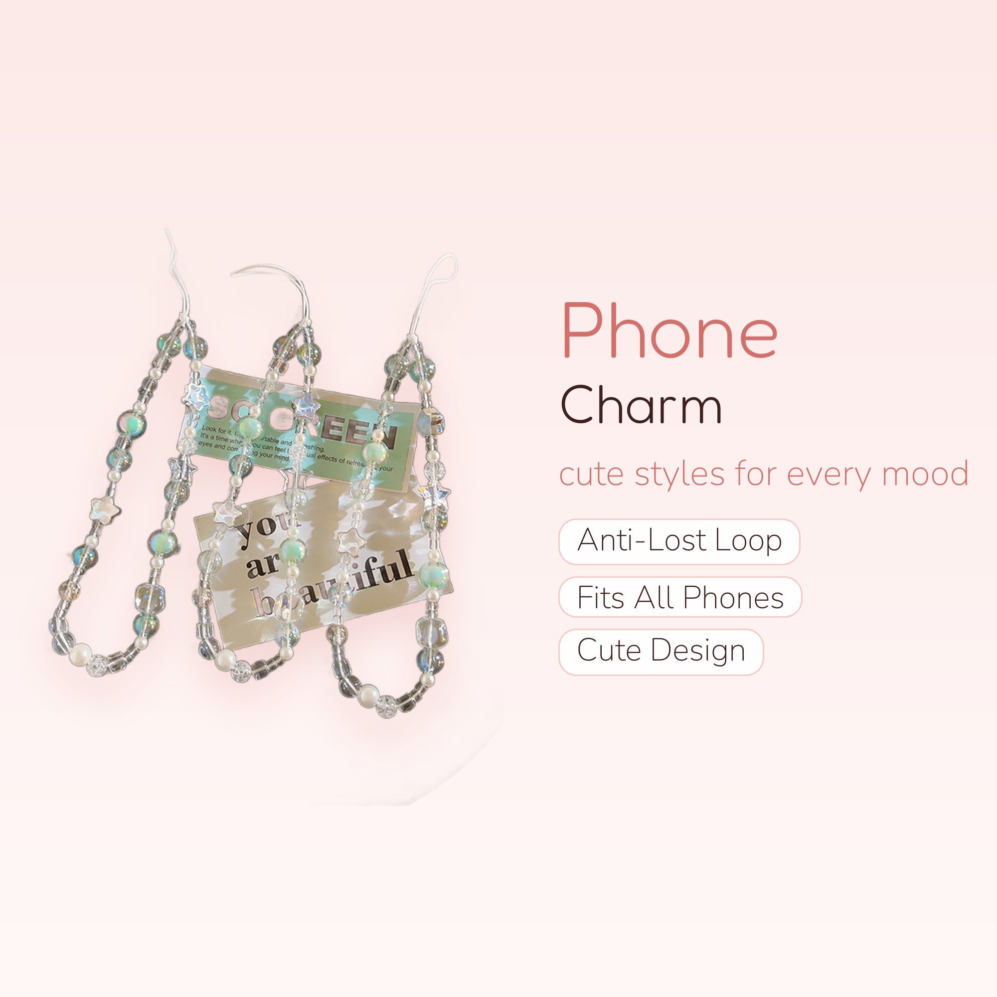 Iridescent Star & Pearl Phone Charm | Aesthetic Beaded Wrist Strap