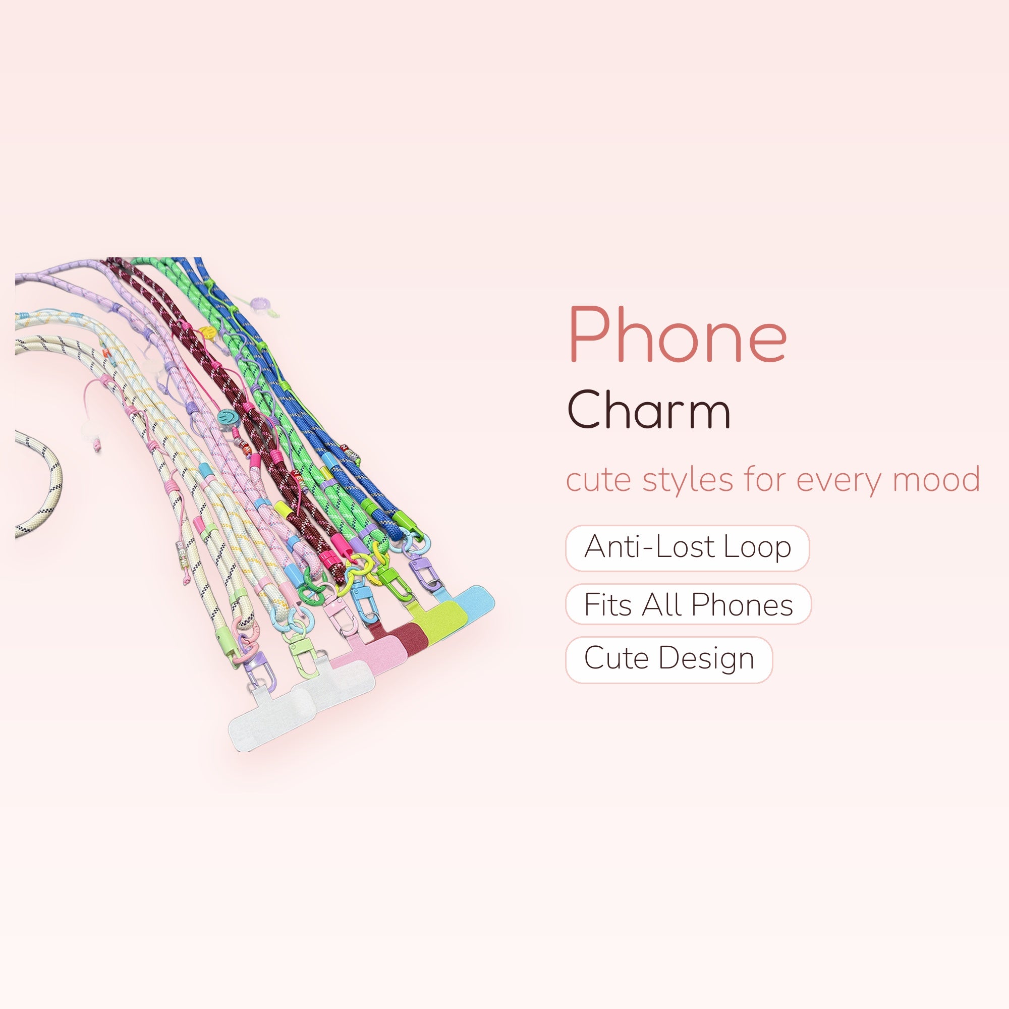 Colorful Rope Phone Charm Lanyard | Adjustable Crossbody Strap with Carabiner Clips