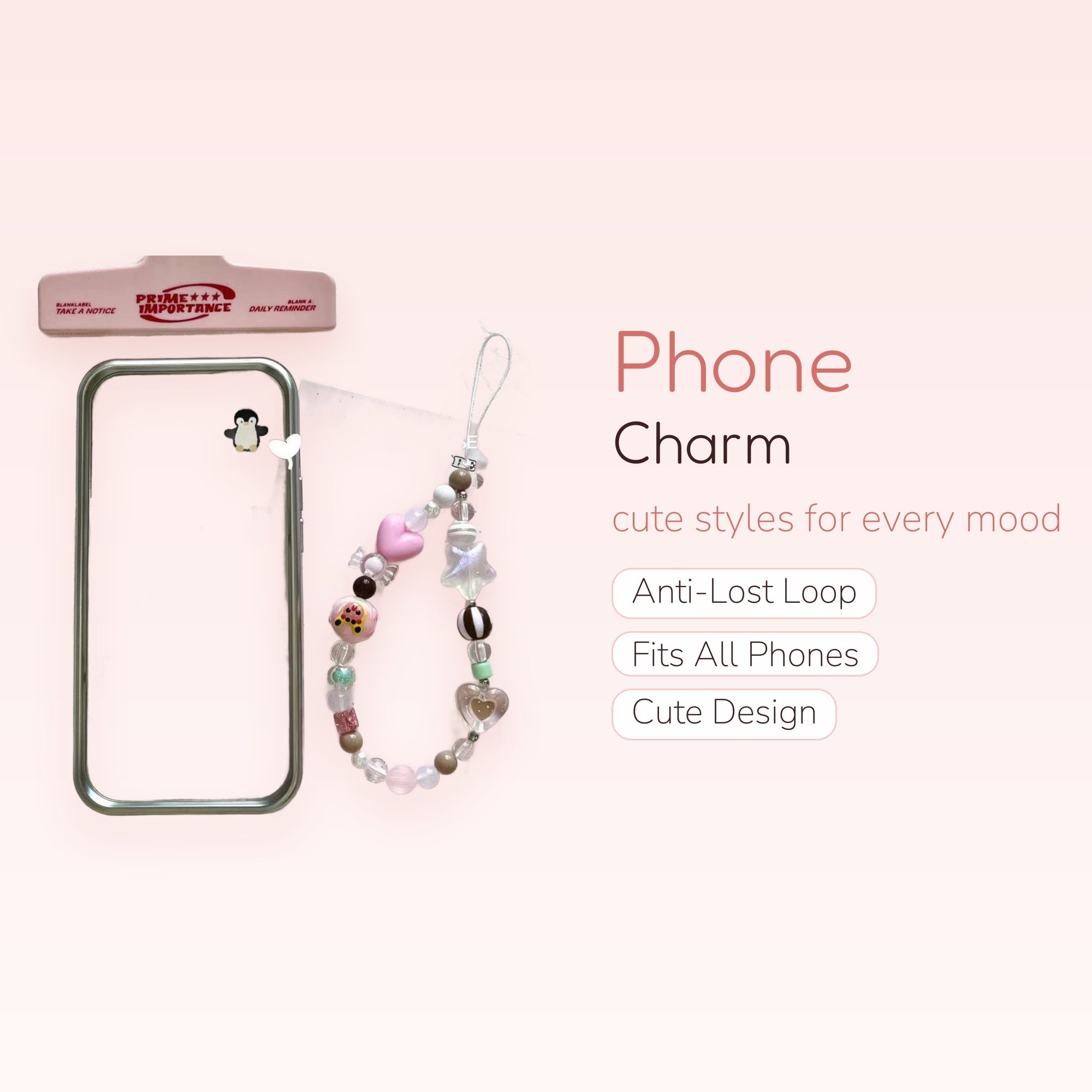 Kawaii Pastel Beaded Phone Charm Strap | Cute Heart & Star Pearl Wrist Lanyard