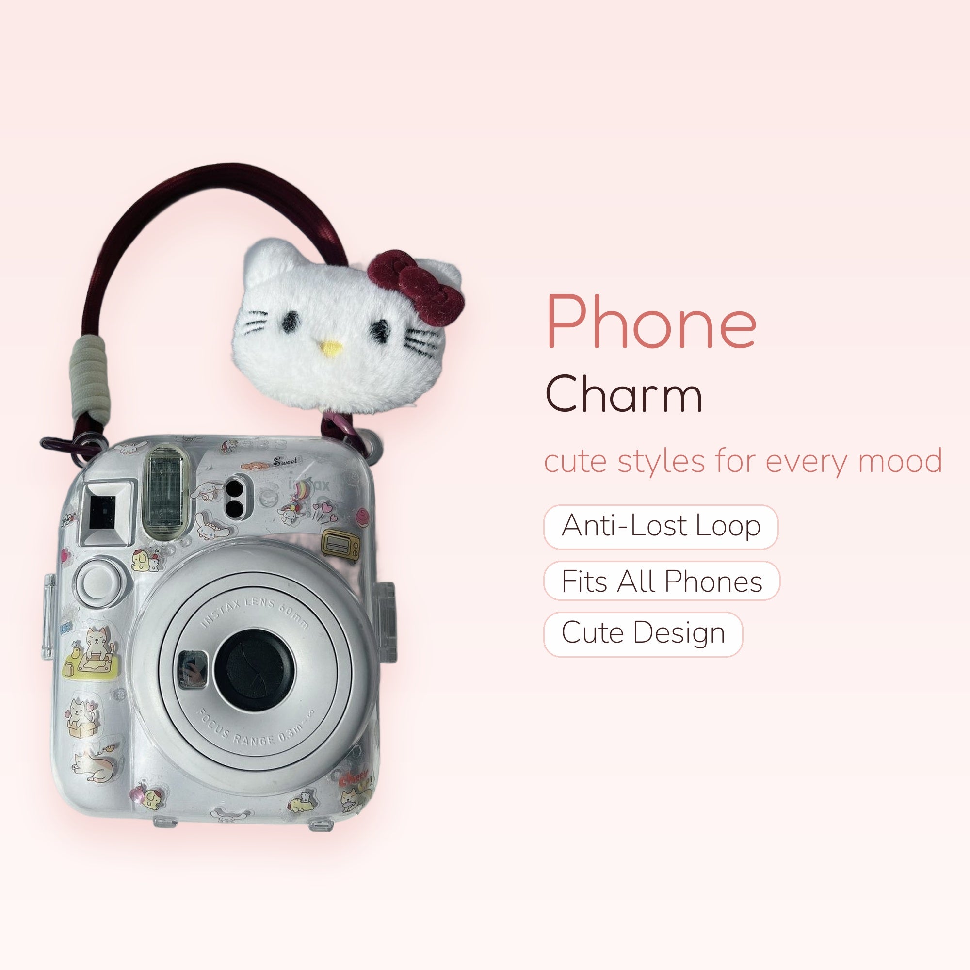 Kawaii Hello Kitty Plush Phone Charm | Red Wrist Strap Lanyard