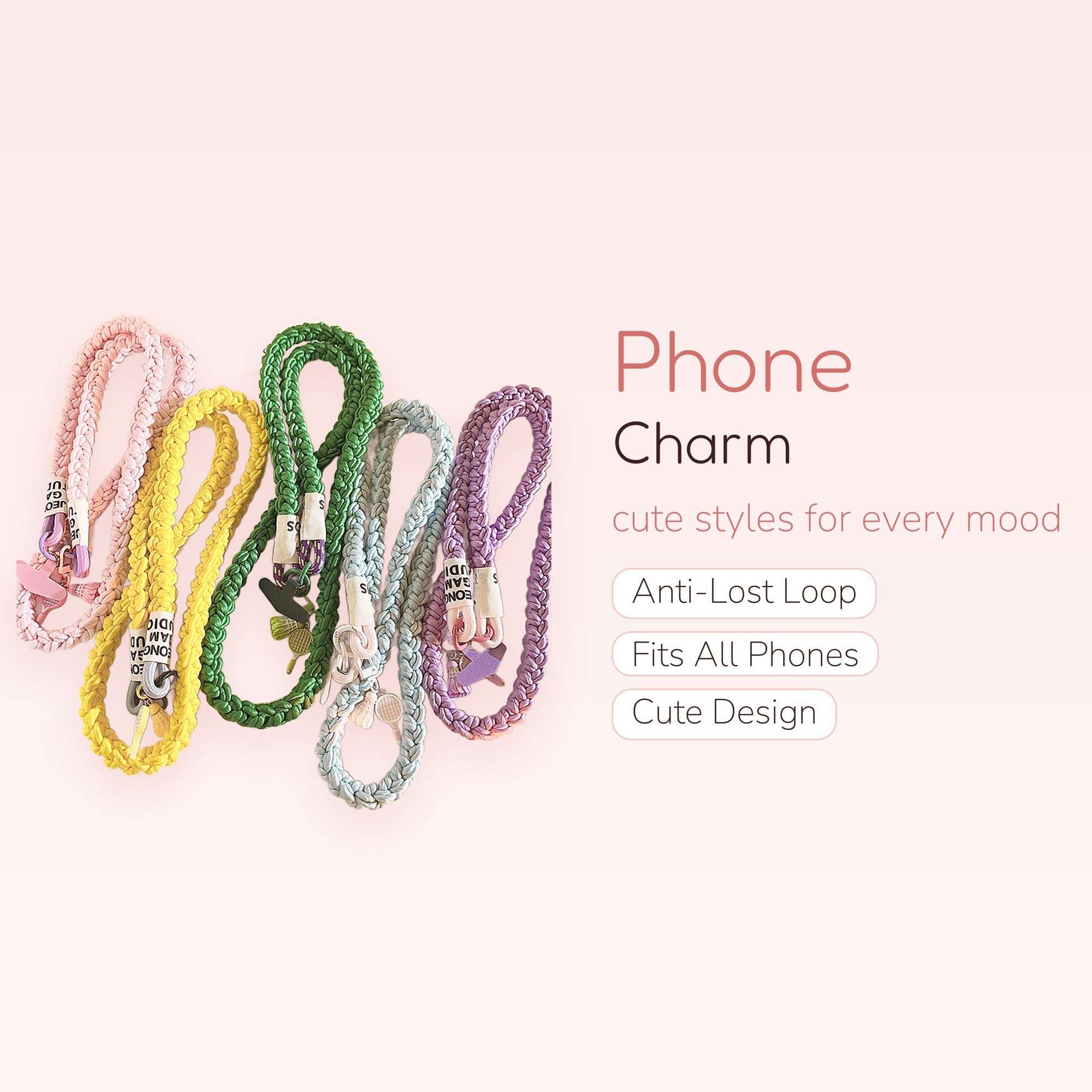 Braided Rope Phone Charm Lanyard | Colorful Woven Wrist Strap with Charms