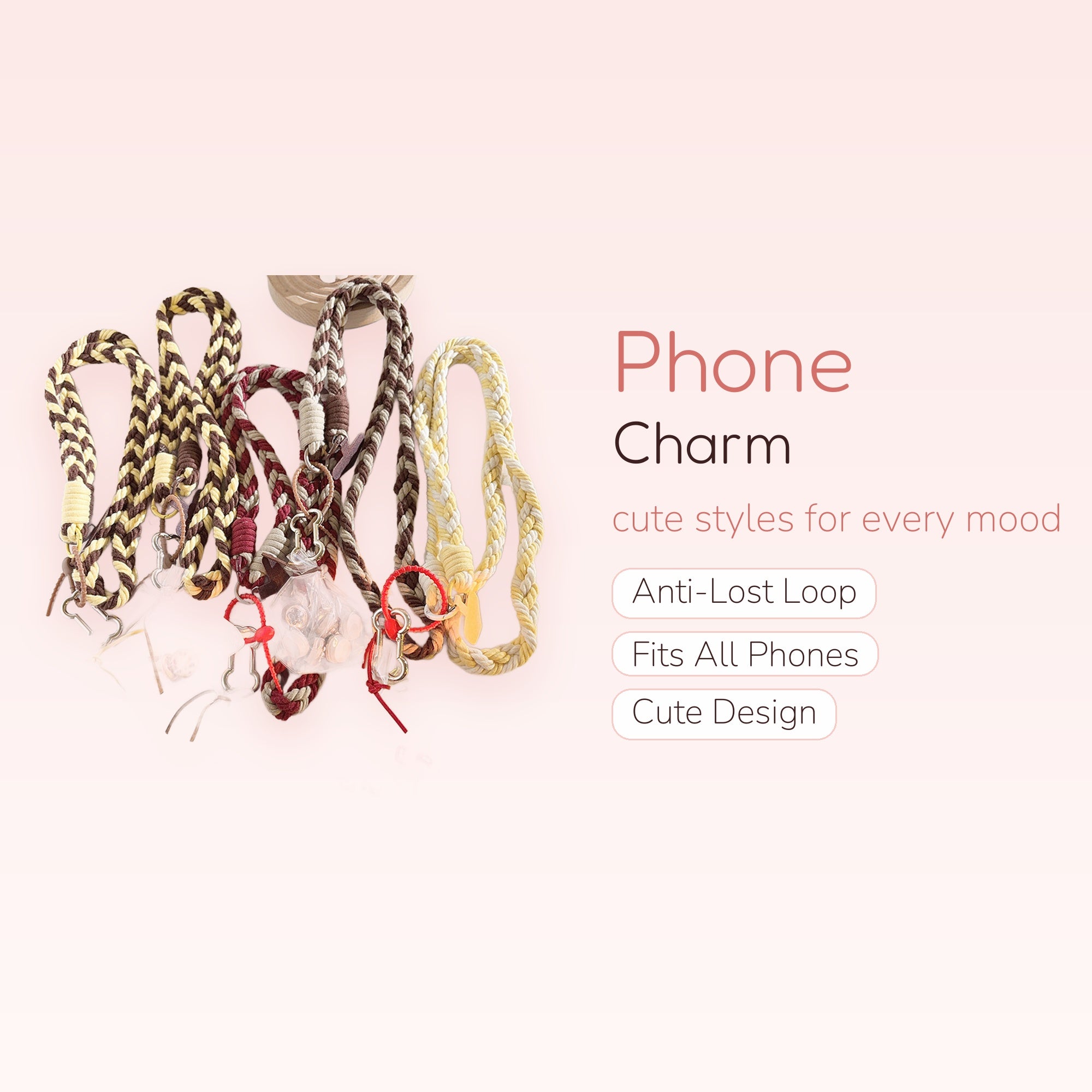 Braided Rope Phone Charm Lanyard | Aesthetic Woven Wrist Strap with Mini Charms
