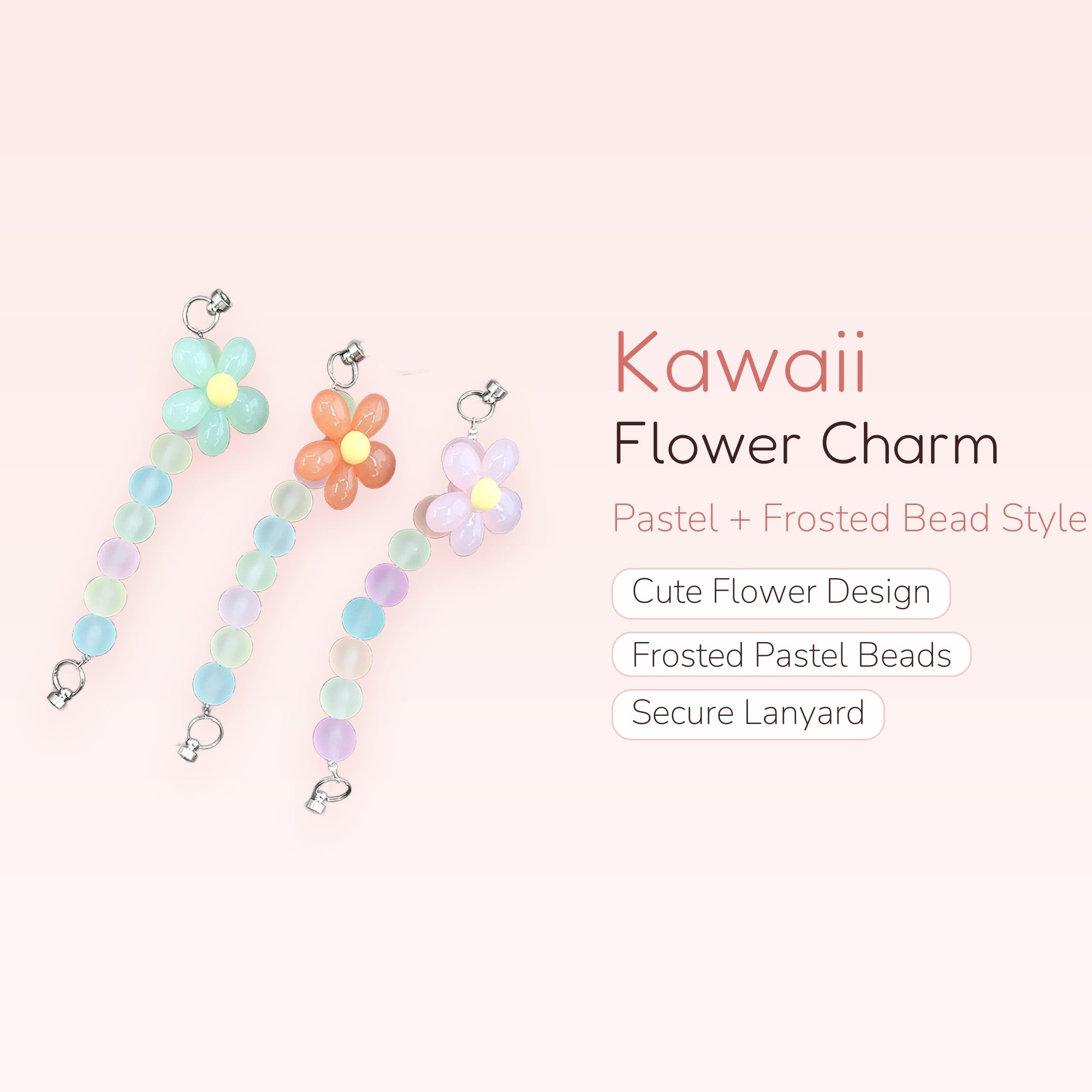Kawaii Flower Bead Phone Charm Strap | Pastel Wrist Lanyard
