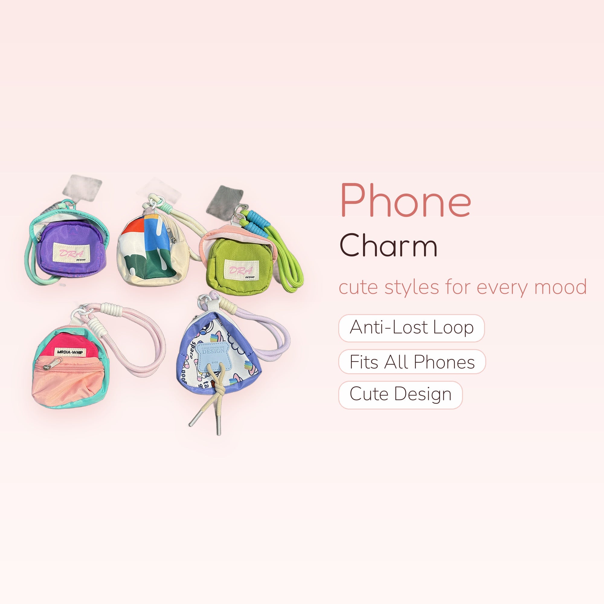 Kawaii Mini Backpack Phone Charms | Cute Colorful Pouch Wrist Straps