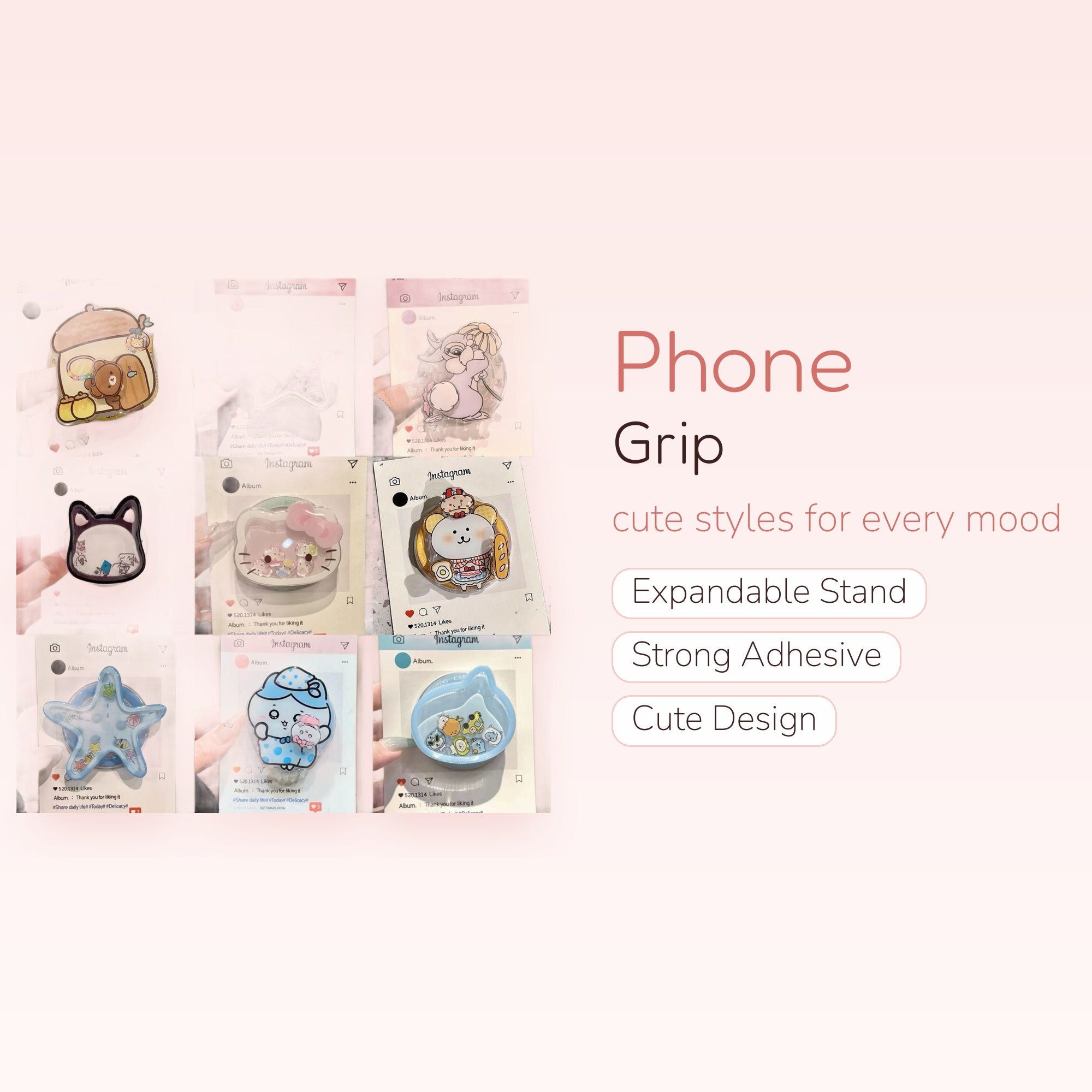 Kawaii Cartoon Character Liquid Shaker Phone Grip | Cute Animal Pop Socket Stand