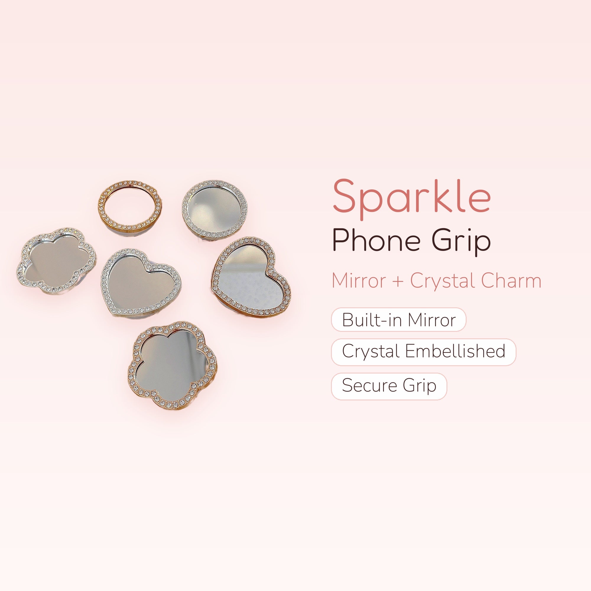 Sparkle Mirror Phone Grip & Stand | Crystal Pop Socket