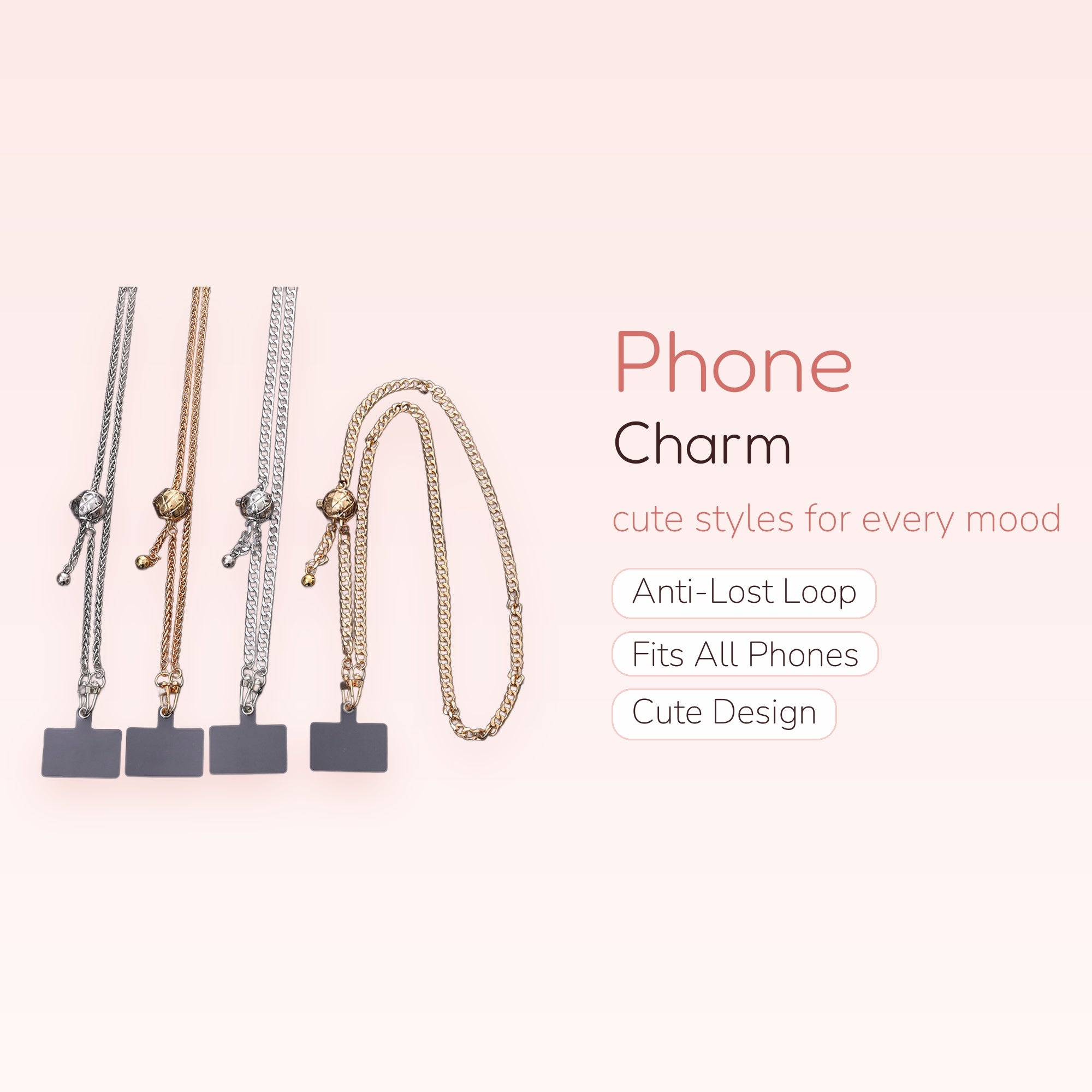Adjustable Gold & Silver Chain Phone Lanyard | Chic Metal Strap with Globe Slider