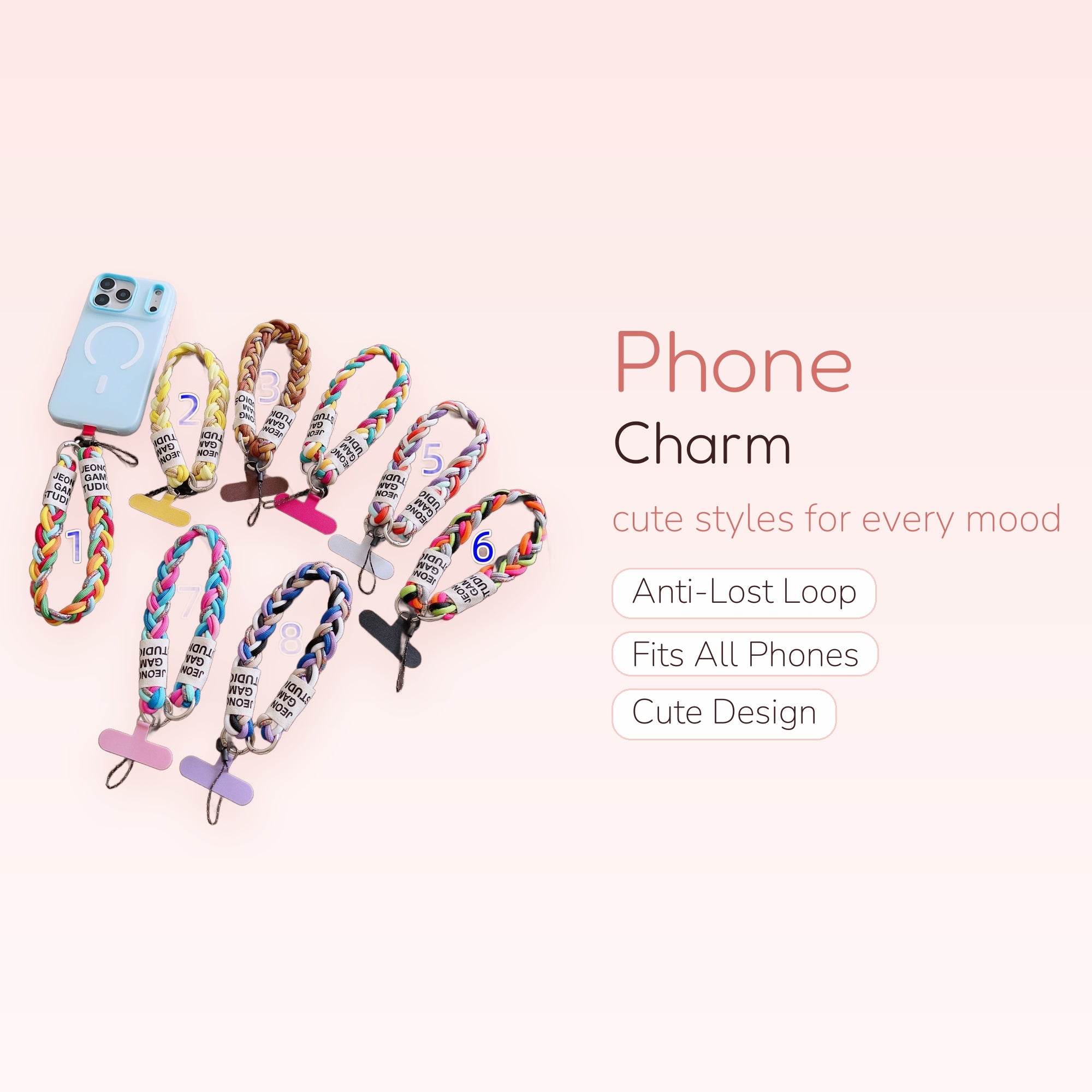 Braided "JEONG GAM TUDI" Phone Charm Wrist Strap | Colorful Woven Lanyard