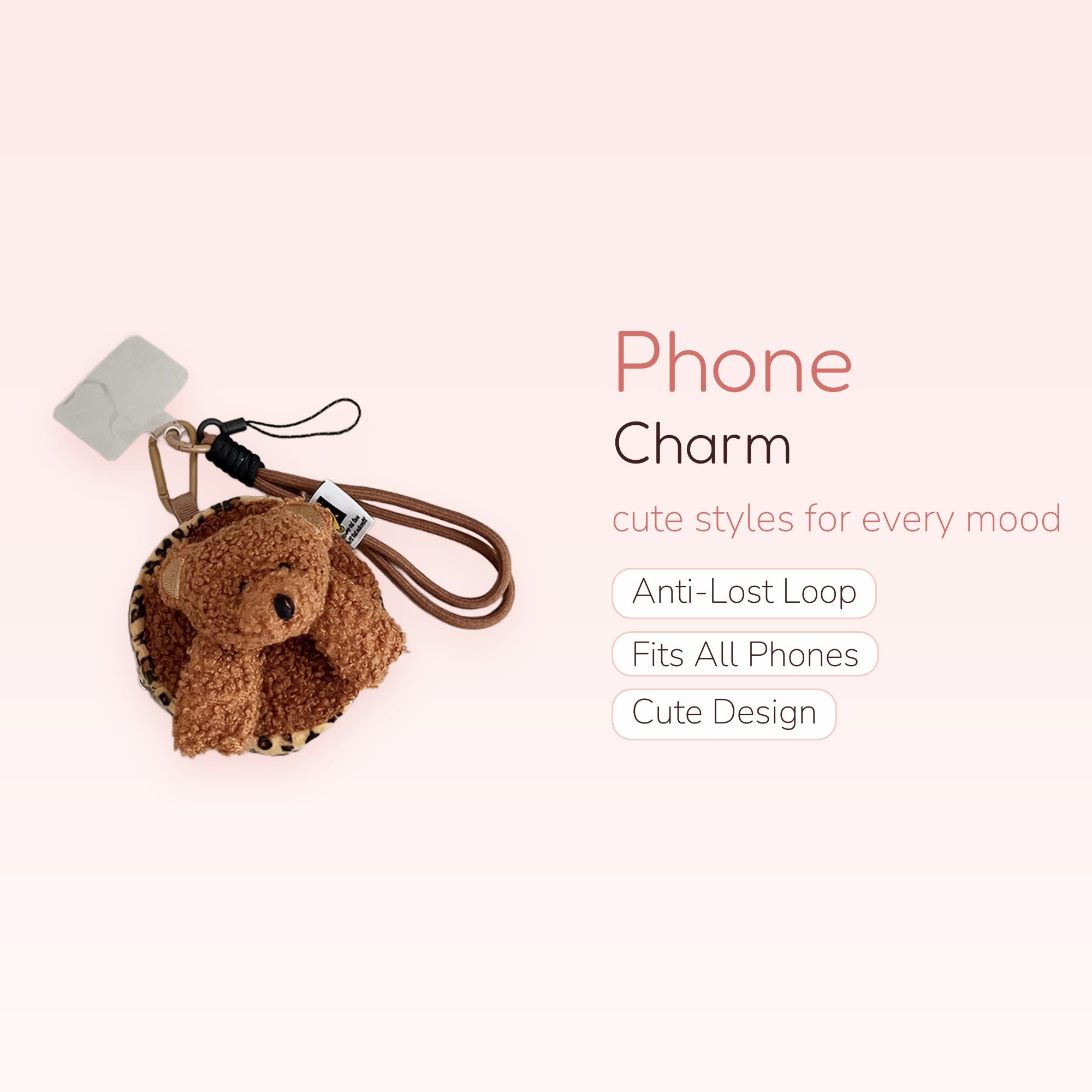 Cute Teddy Bear Phone Charm Strap | Leopard Print Wrist Lanyard