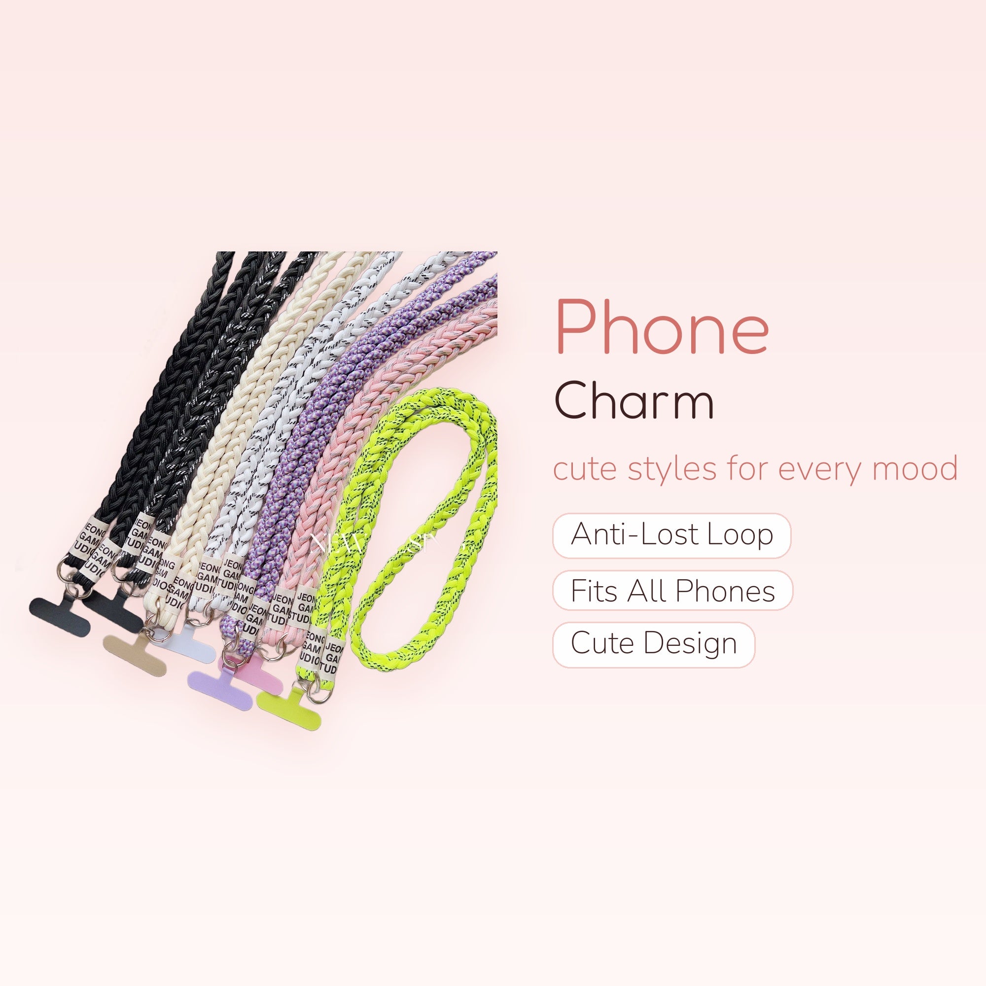 Braided Rope Phone Charm Lanyard | Colorful Woven Strap with Phone Tether