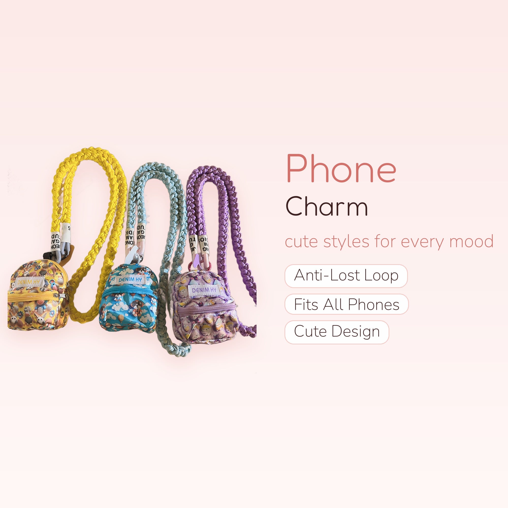 Cute Mini Backpack Phone Charm Lanyard | Braided Rope Crossbody Strap