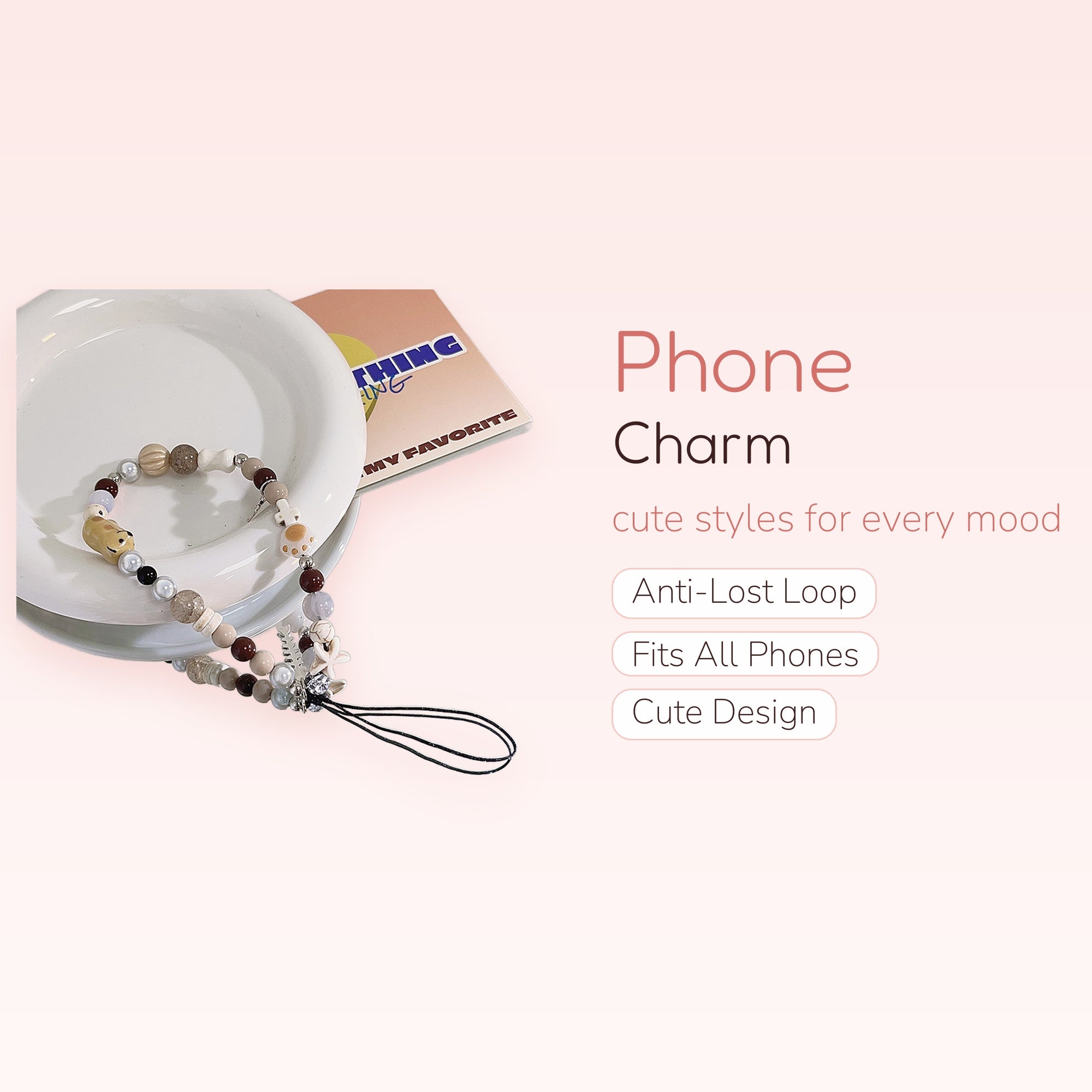 Aesthetic Neutral Beaded Phone Charm Strap | Kawaii Animal & Starfish Wrist Lanyard