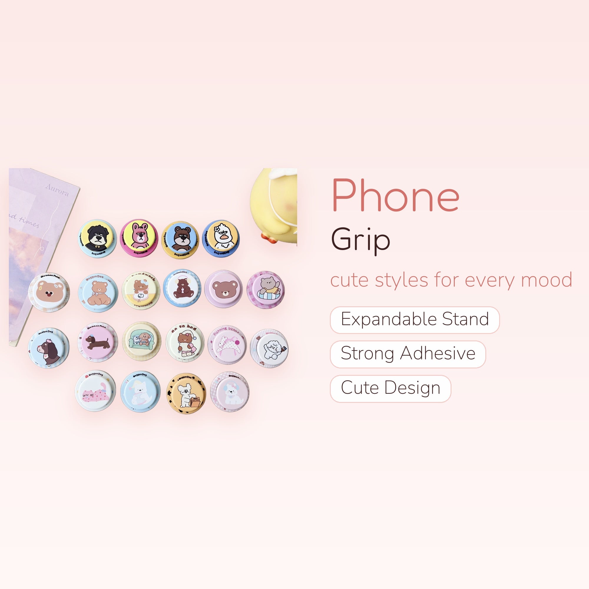 Assorted Kawaii Animal Character Phone Grips | Cute Cartoon Pop Socket Stands