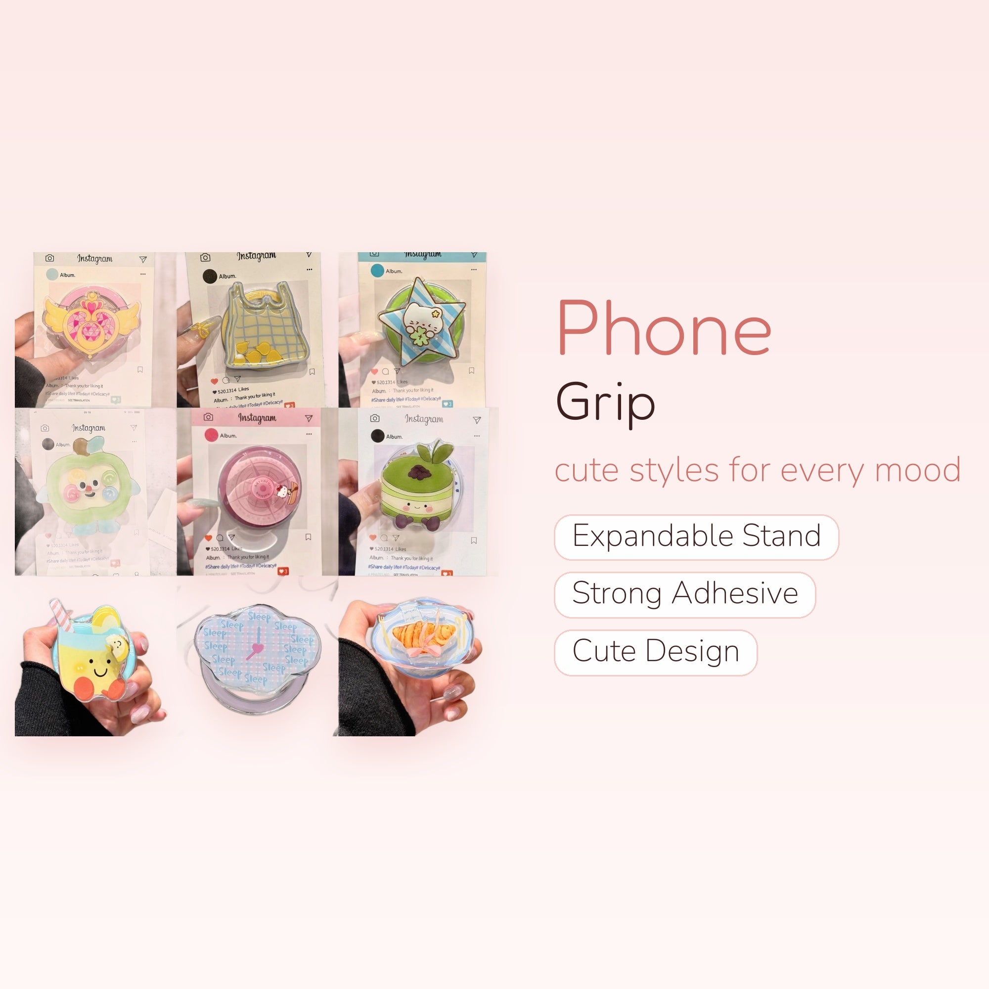 Kawaii Cartoon Character Phone Grip | Cute Aesthetic Pop Socket Stand