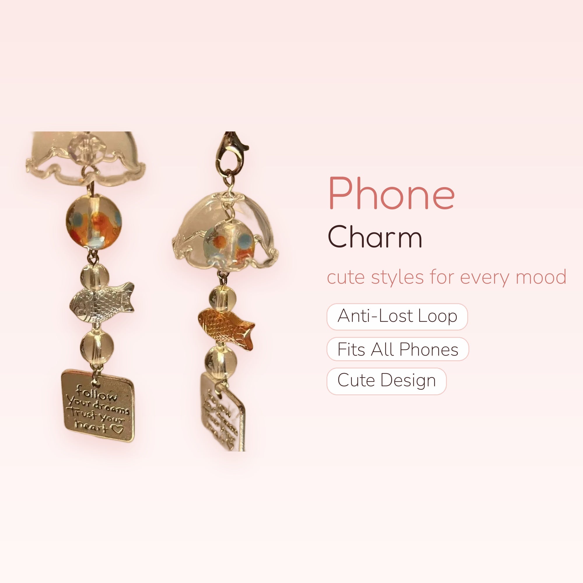 Cute Jellyfish & Fish Phone Charm | Dreamy Beaded Wrist Lanyard with Quote