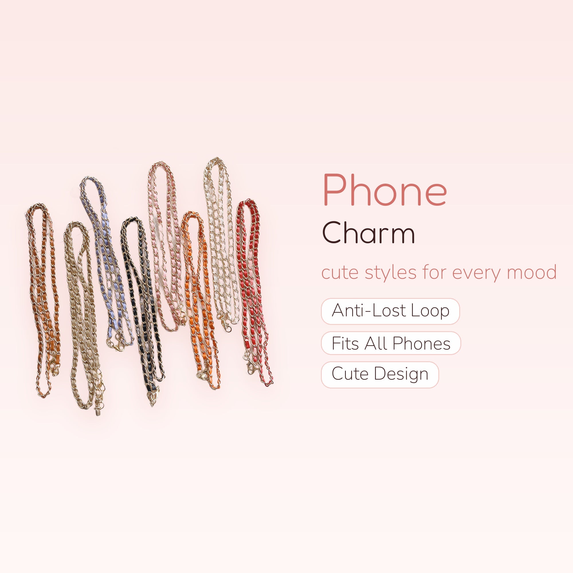 Colorful Woven Leather & Gold Chain Phone Charm | Aesthetic Crossbody Lanyard Strap